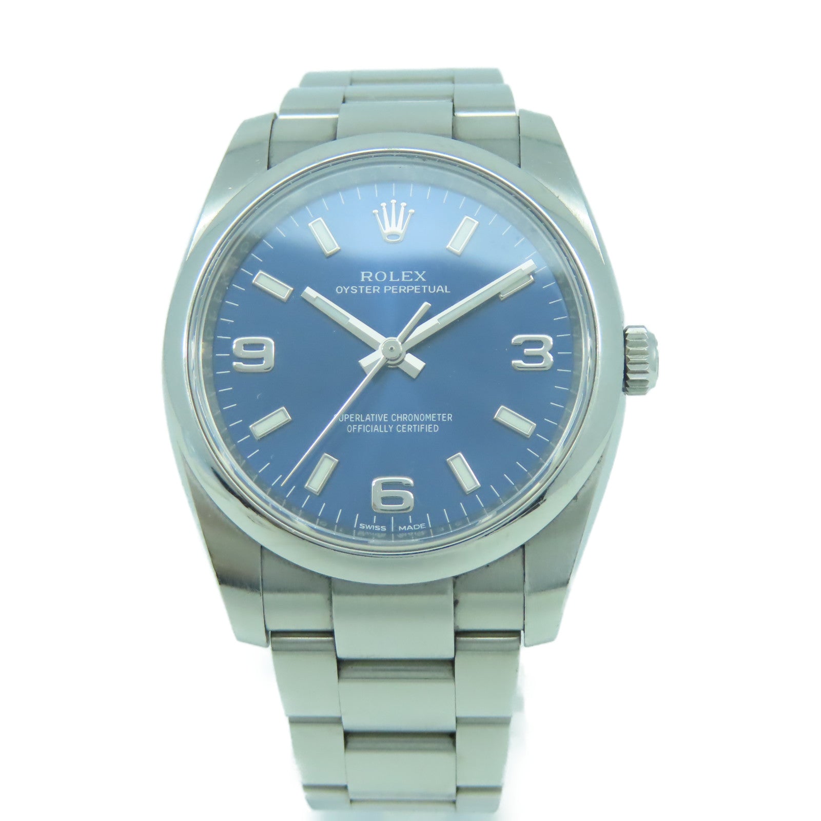 ROLEX 不鏽鋼Oyster Perpetual手錶銀色/藍色#17.5cm