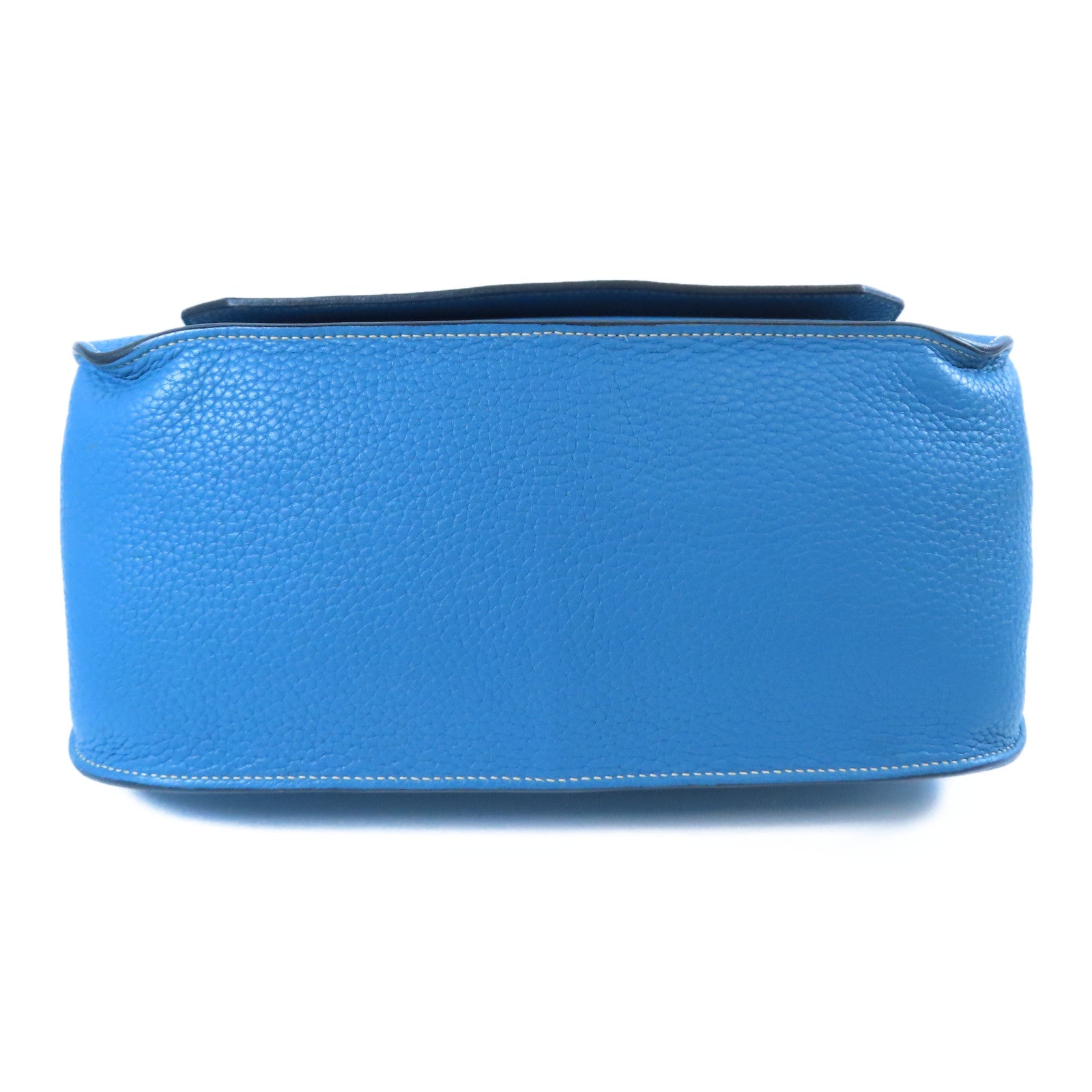 HERMES Togo皮革Jypsiere 28銀扣肩背袋Bleu Jean牛仔藍色