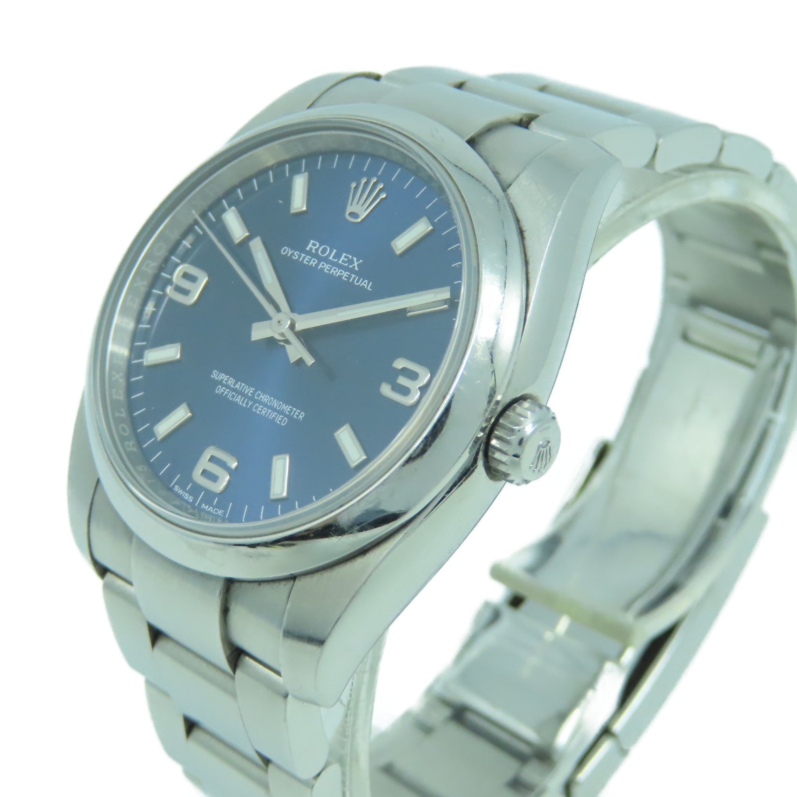 ROLEX 不鏽鋼Oyster Perpetual手錶銀色/藍色#17.5cm
