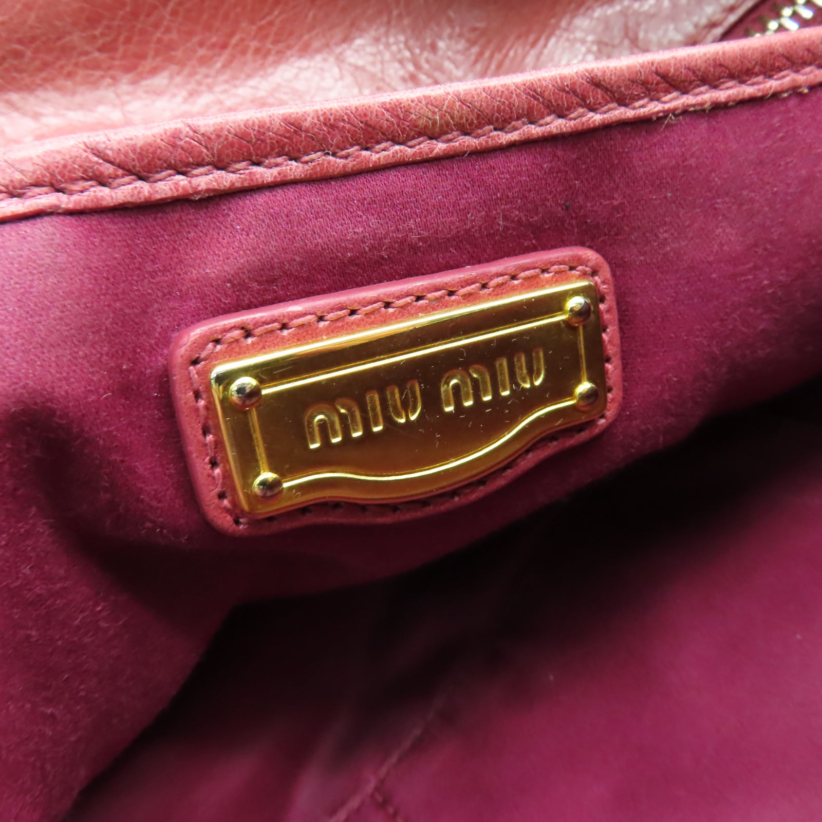 Miu Miu 【激減優惠】牛皮皮革2 Way Shoulder金扣手挽肩背兩用袋粉紅色