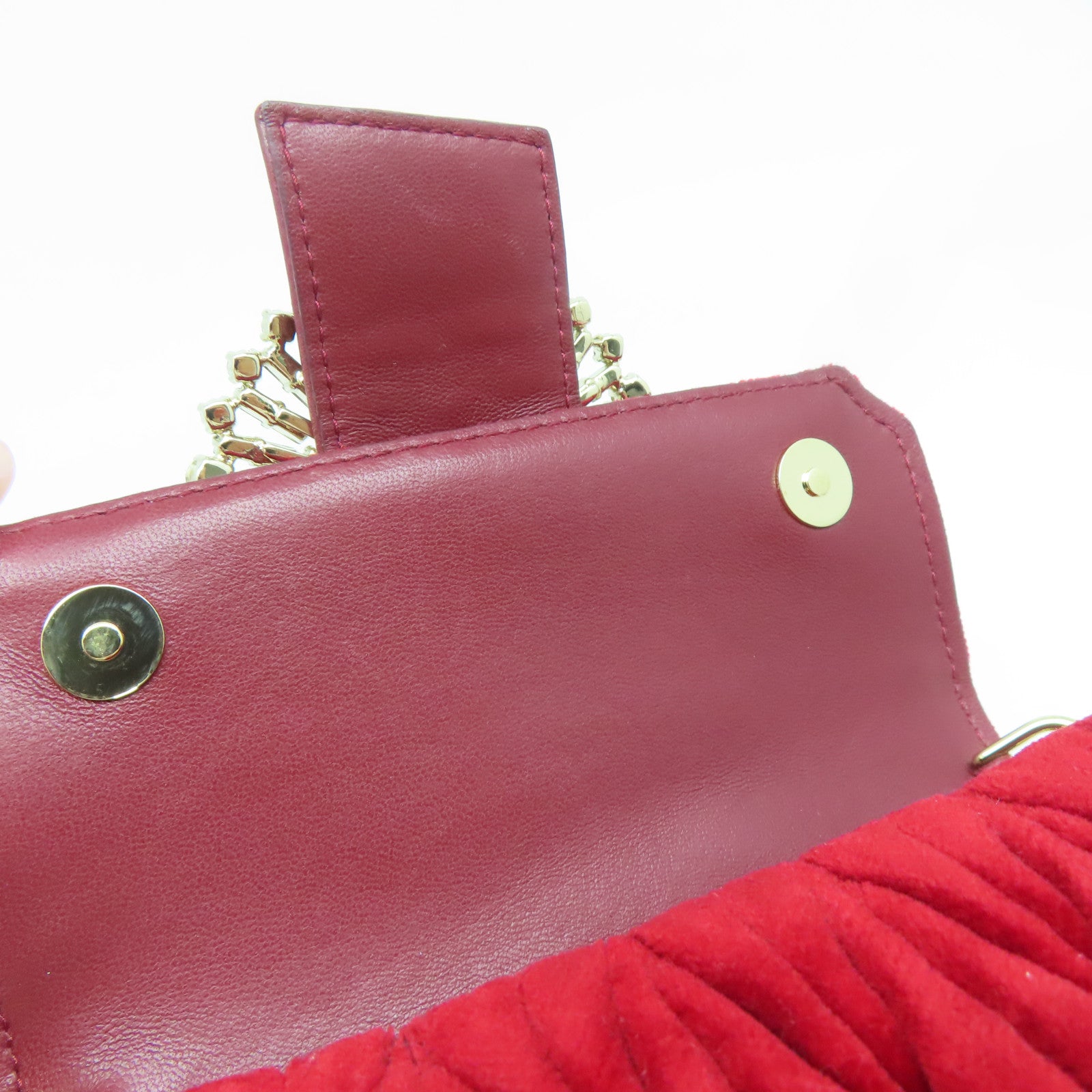 Miu Miu 天鵝絨Chain Shoulder金扣鏈帶肩背袋紅色