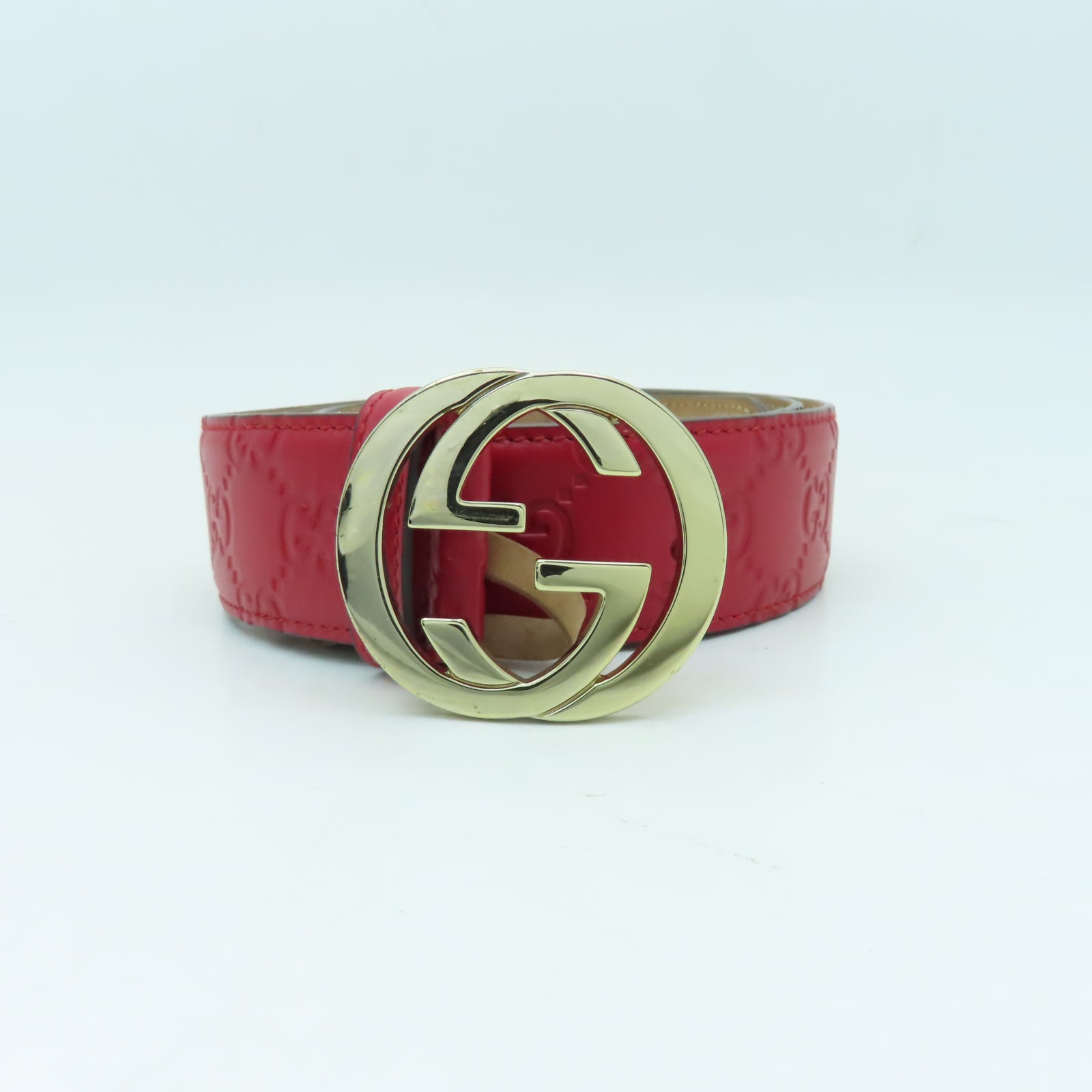 GUCCI 牛皮皮革Belt金扣皮帶紅色