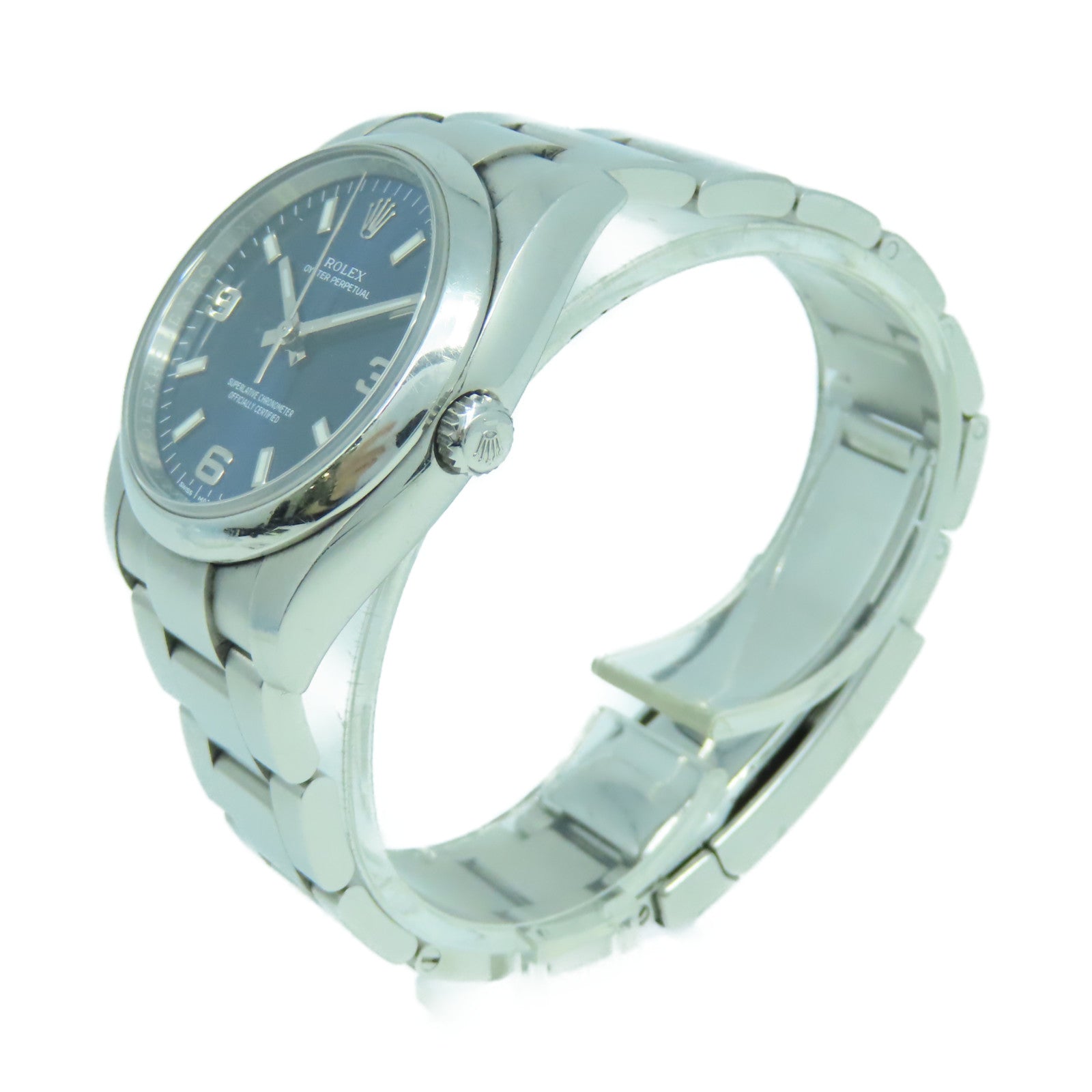 ROLEX 不鏽鋼Oyster Perpetual手錶銀色/藍色#17.5cm