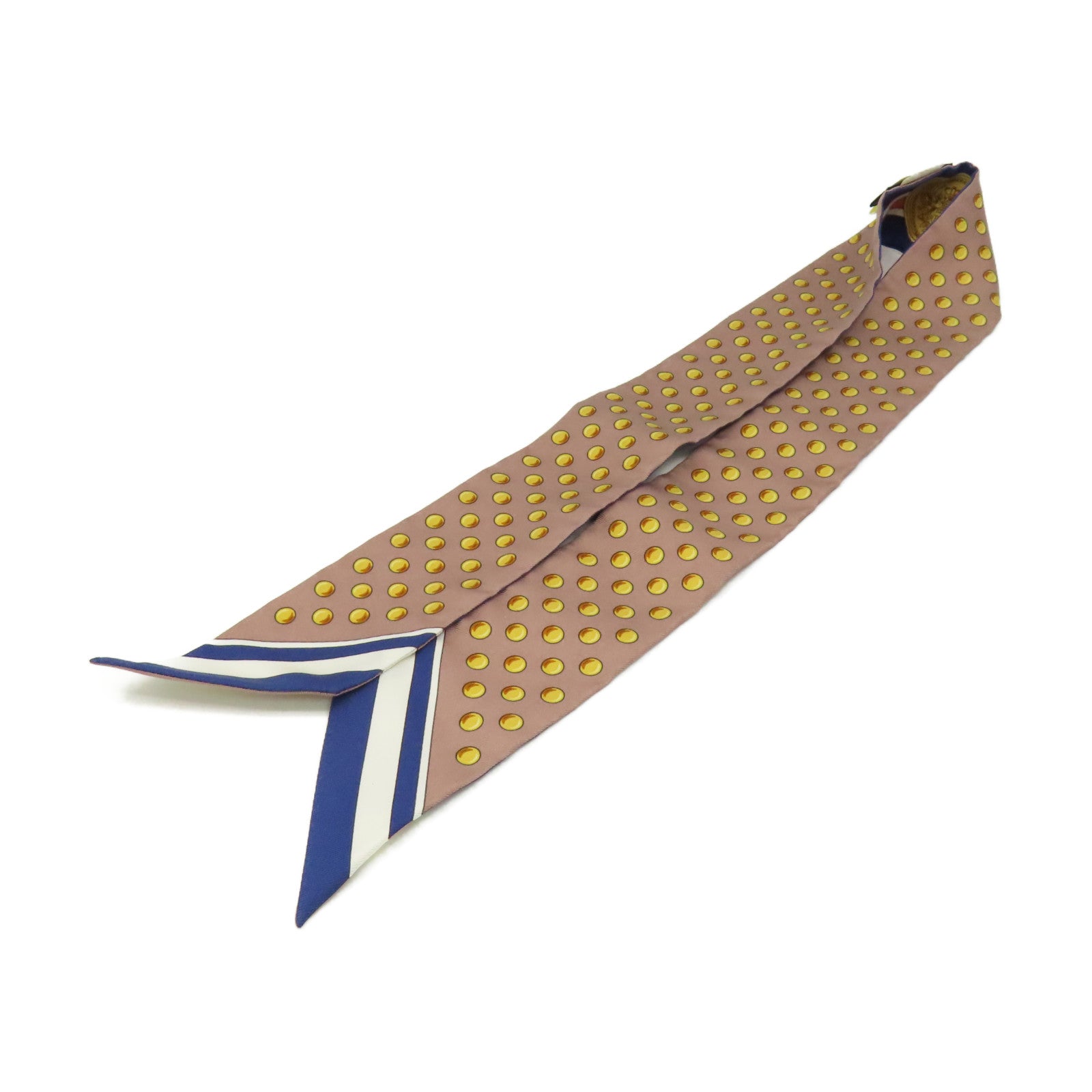 HERMES 絲質Twilly Scarf絲巾藍色/金色/彩色