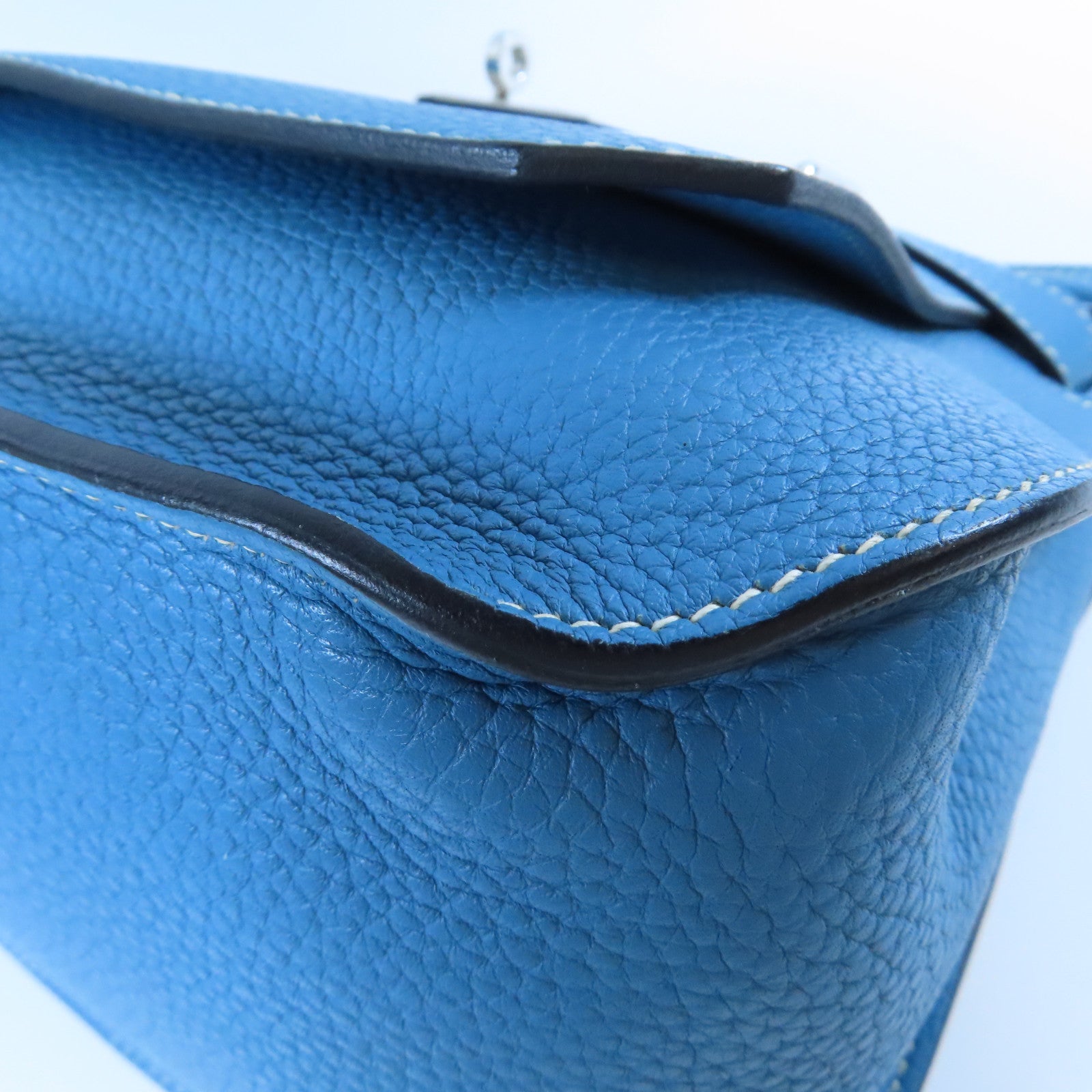 HERMES Togo皮革Jypsiere 28銀扣肩背袋Bleu Jean牛仔藍色