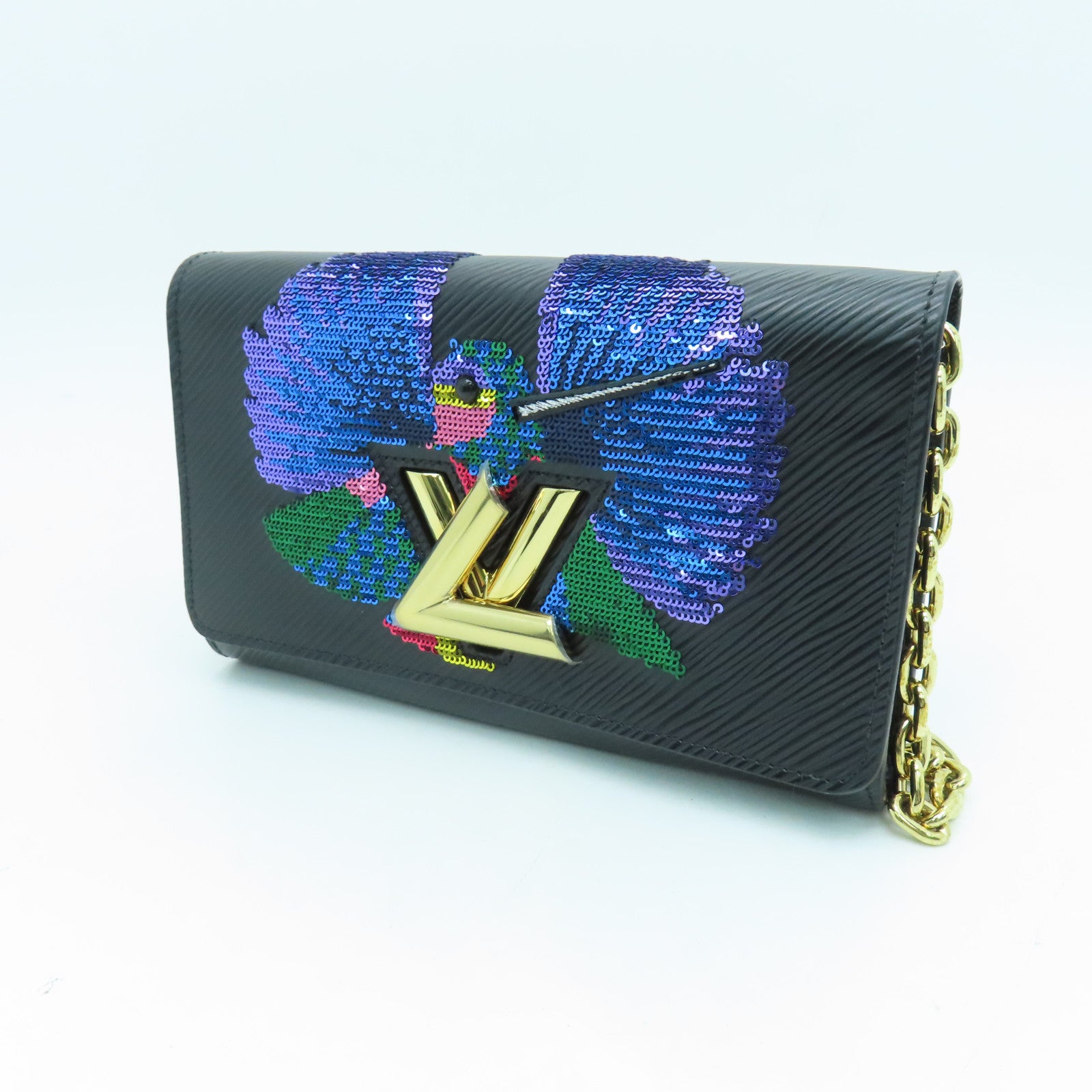 LOUIS VUITTON Epi Twist Sequin Bird金扣链带肩背袋黑色