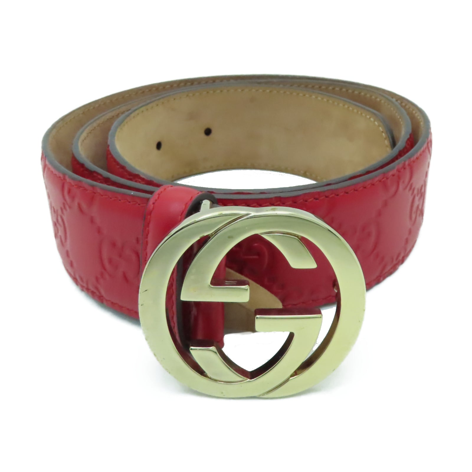 GUCCI 牛皮皮革Belt金扣皮帶紅色