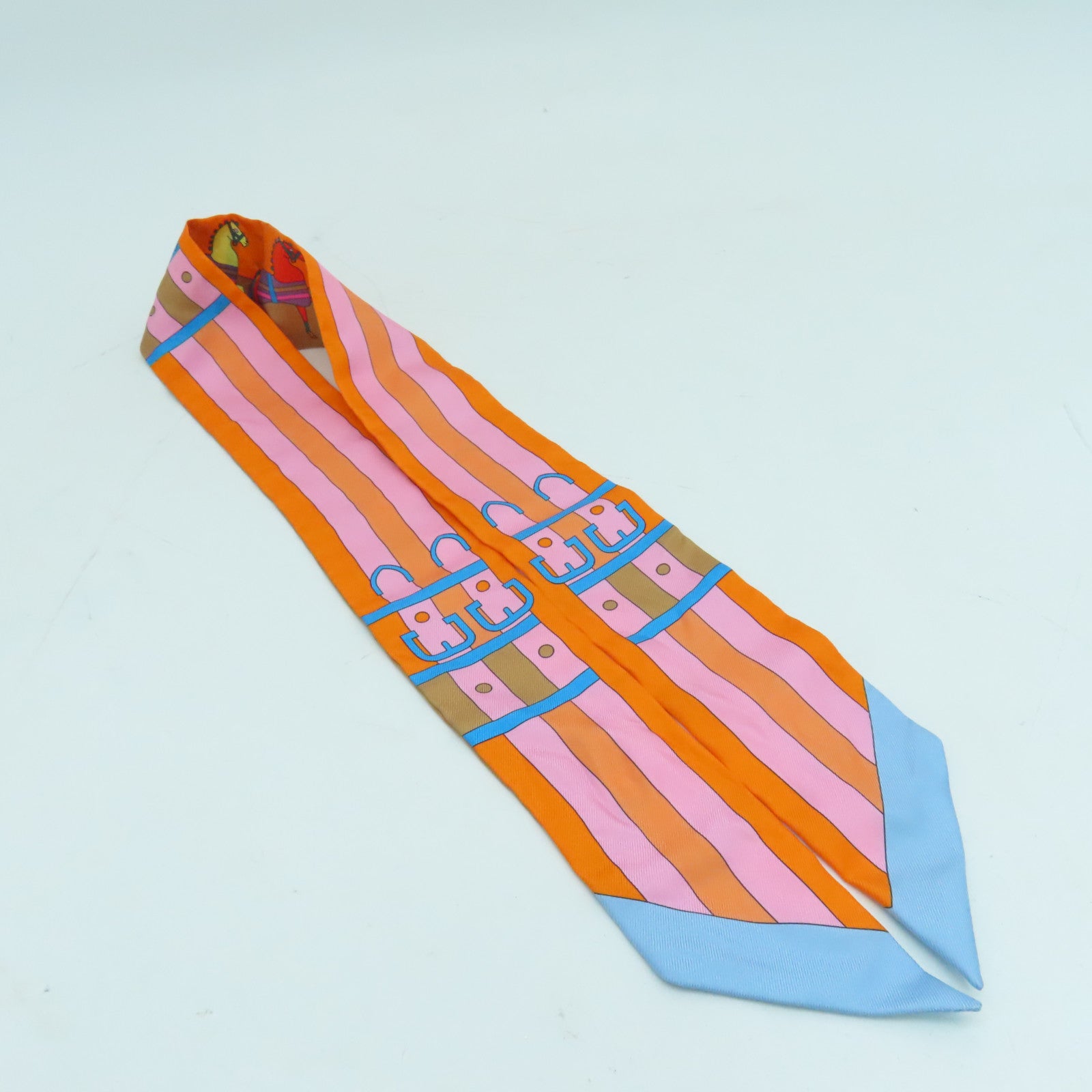 HERMES Silk Twilly Scarf Orange/Pink
