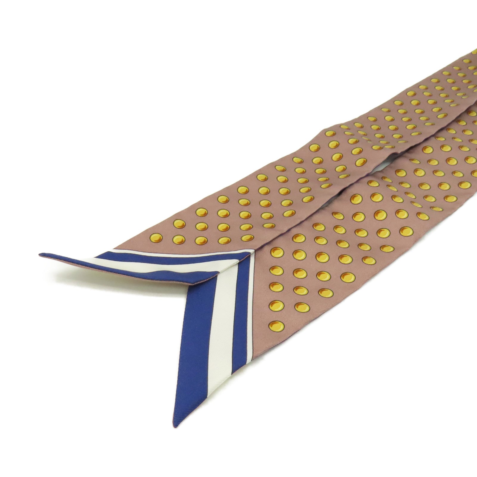 HERMES 絲質Twilly Scarf絲巾藍色/金色/彩色