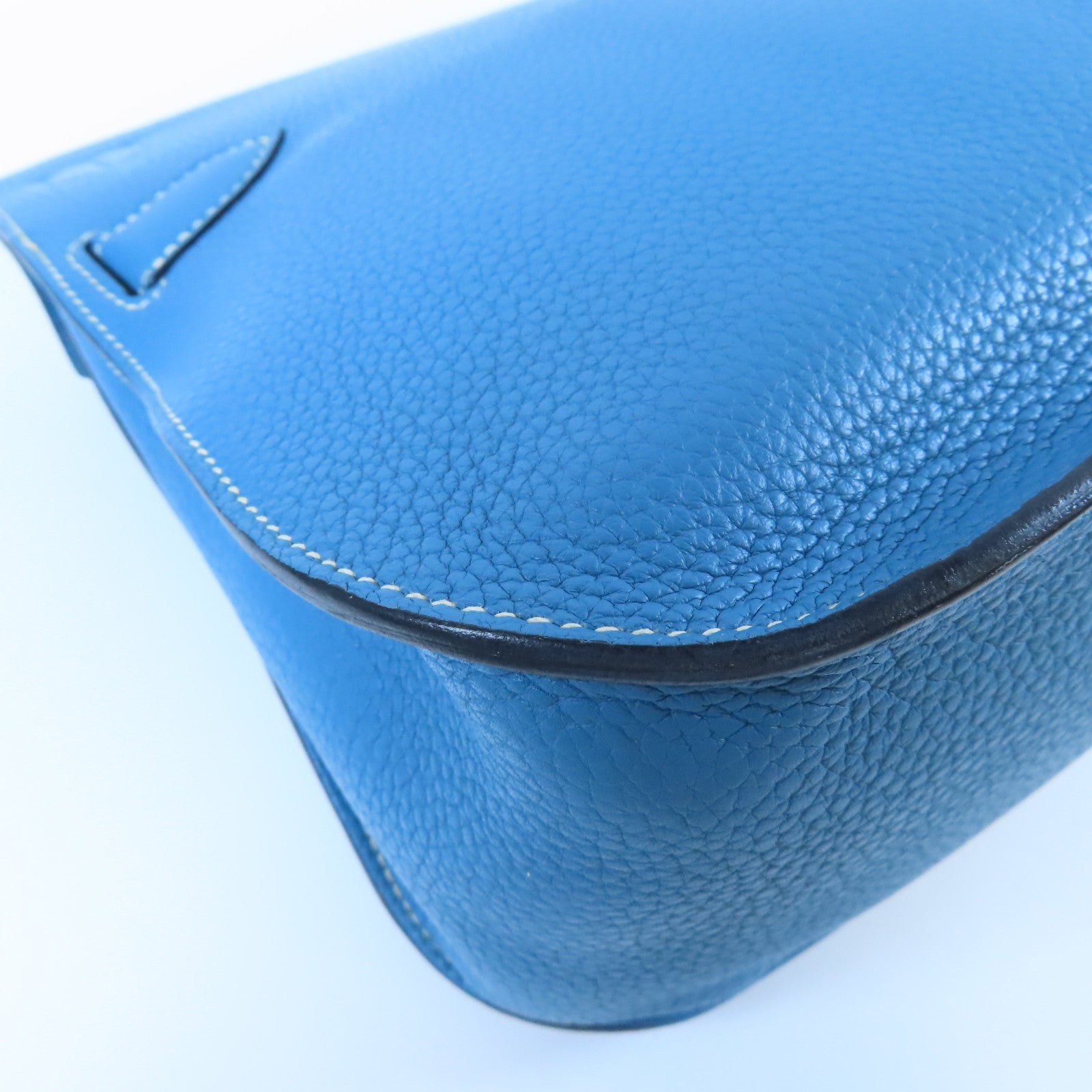 HERMES Togo皮革Jypsiere 28銀扣肩背袋Bleu Jean牛仔藍色