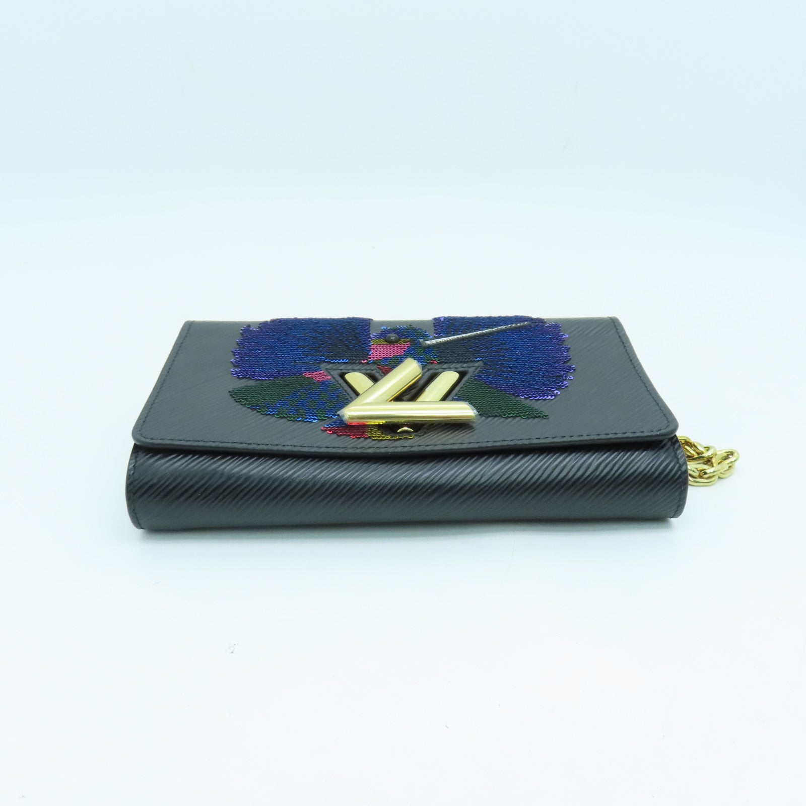 LOUIS VUITTON Epi Twist Sequin Bird金扣链带肩背袋黑色