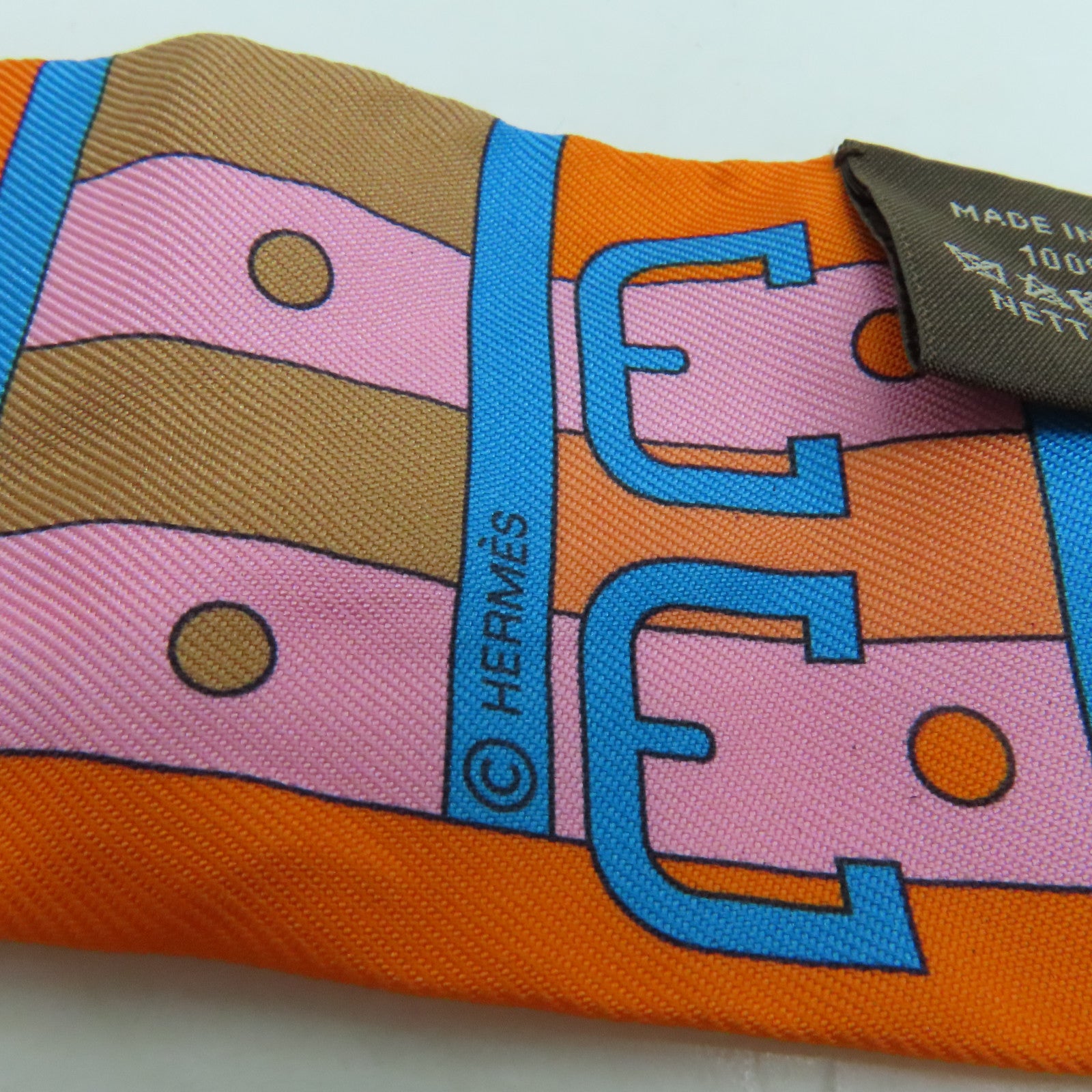 HERMES Silk Twilly Scarf Orange/Pink