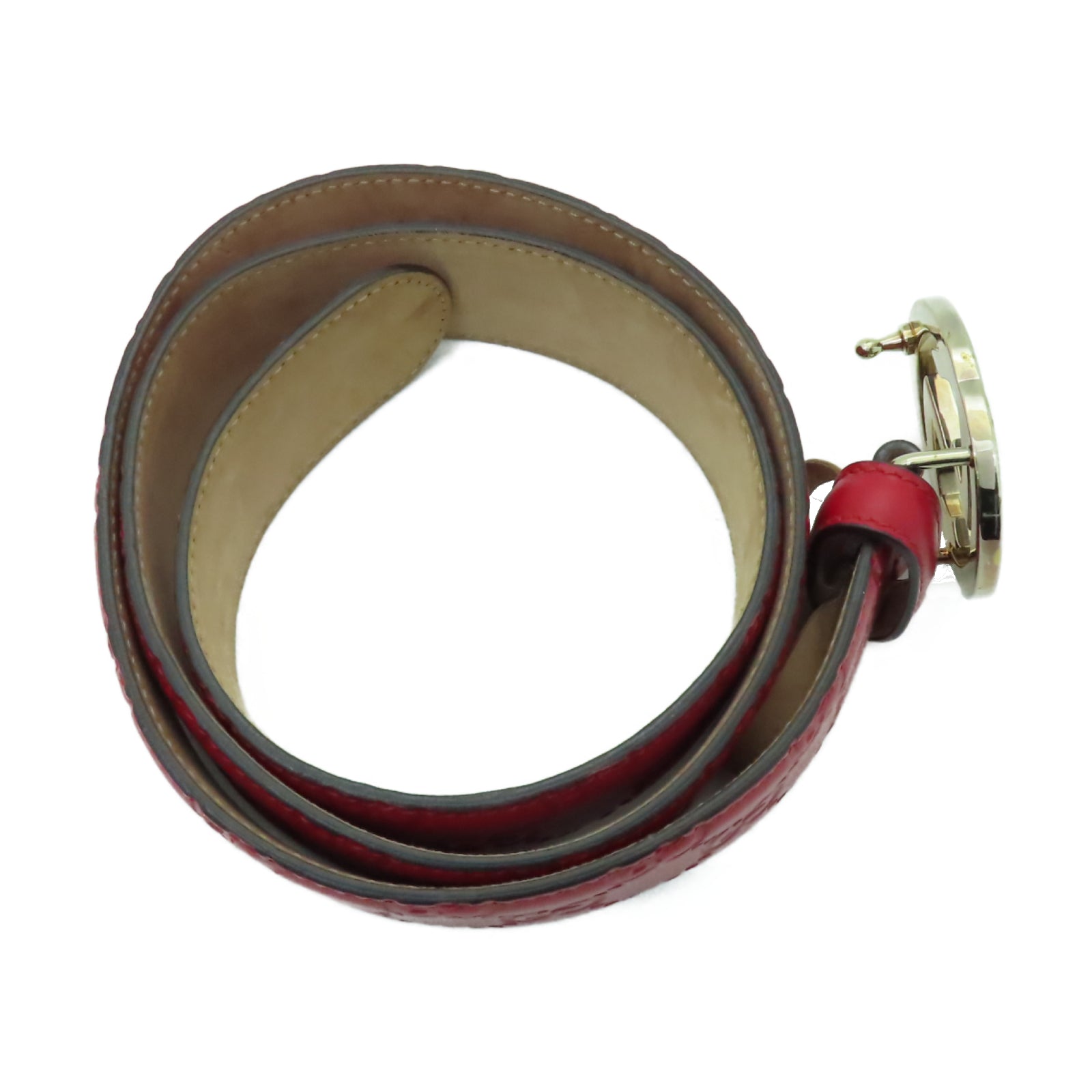 GUCCI 牛皮皮革Belt金扣皮帶紅色