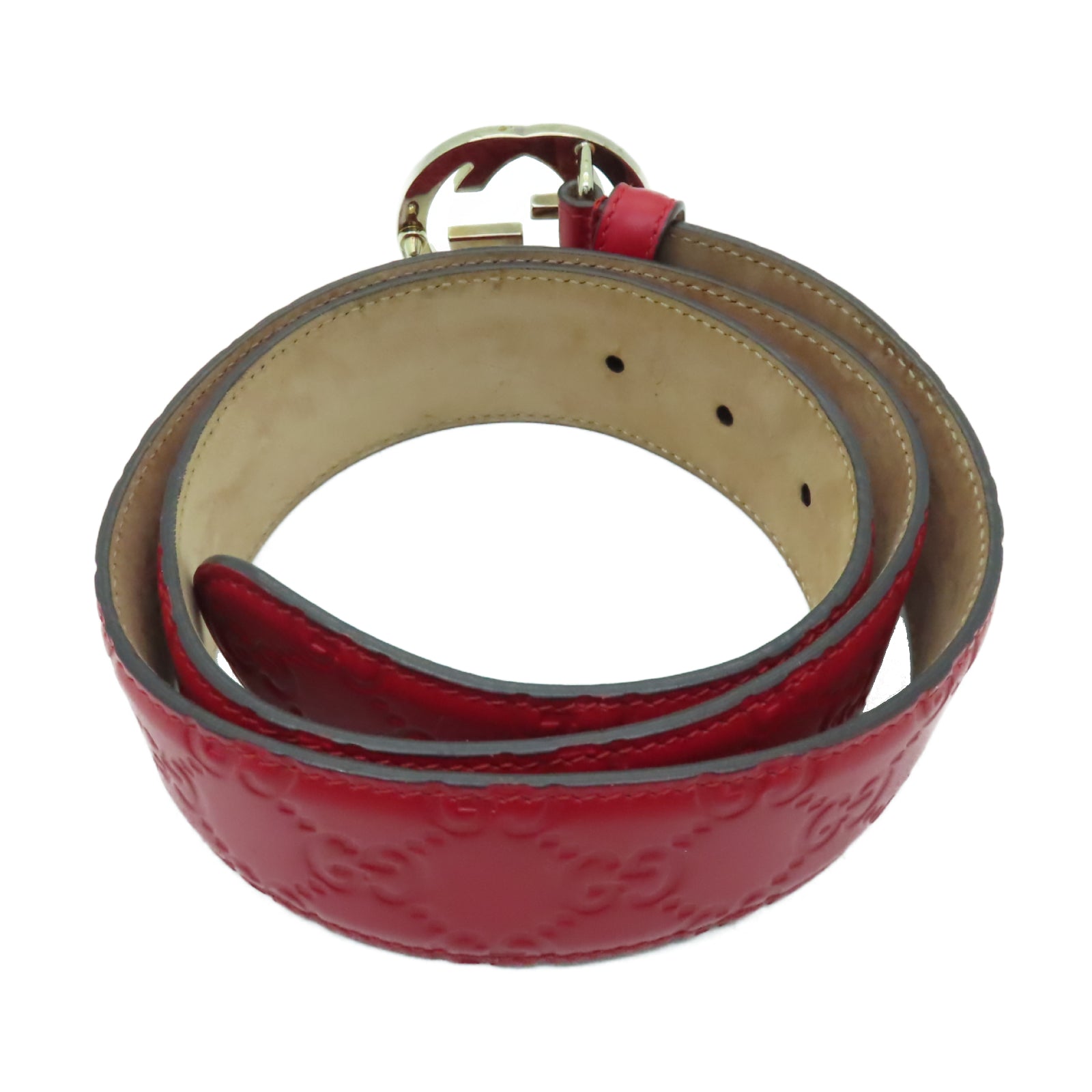 GUCCI 牛皮皮革Belt金扣皮帶紅色