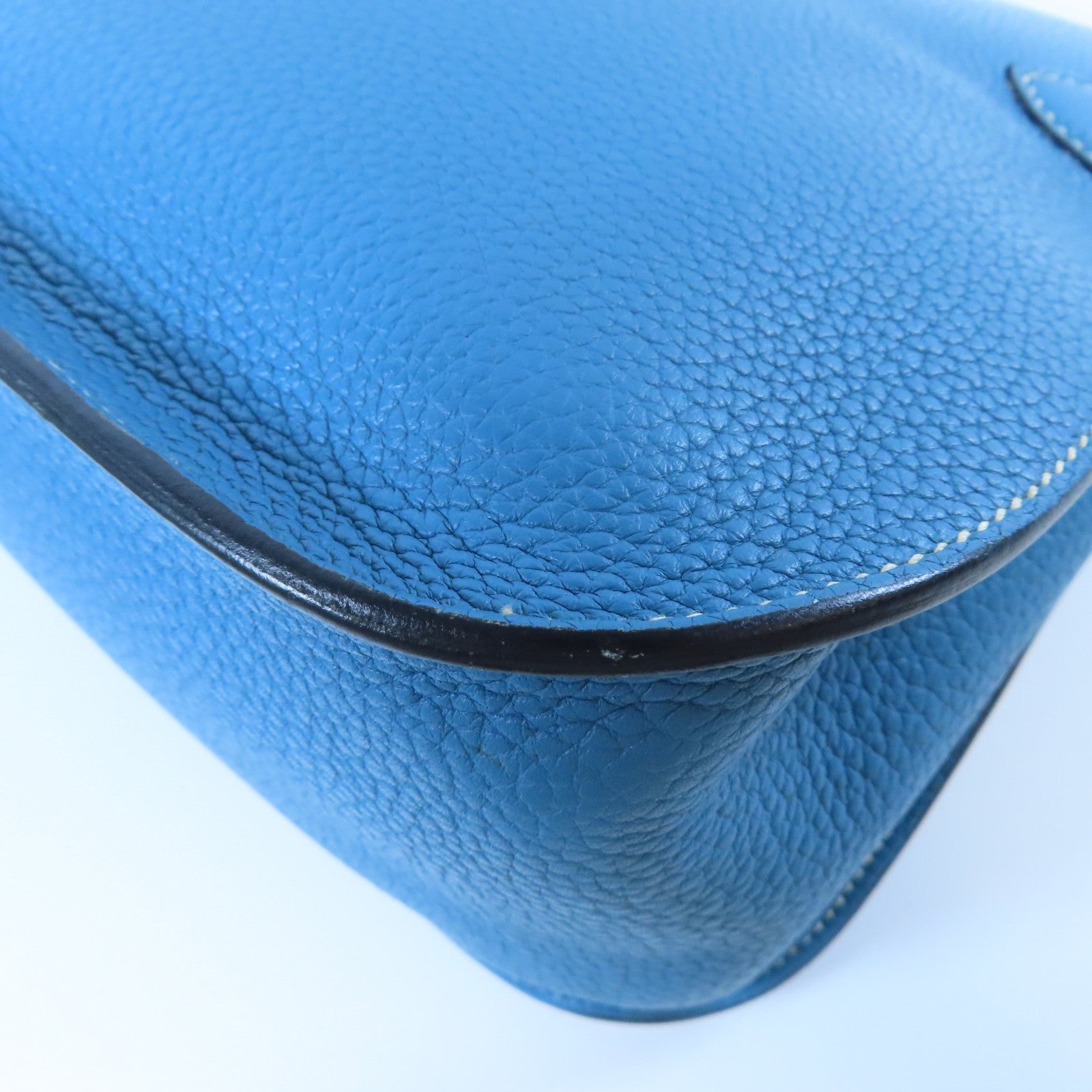 HERMES Togo皮革Jypsiere 28銀扣肩背袋Bleu Jean牛仔藍色