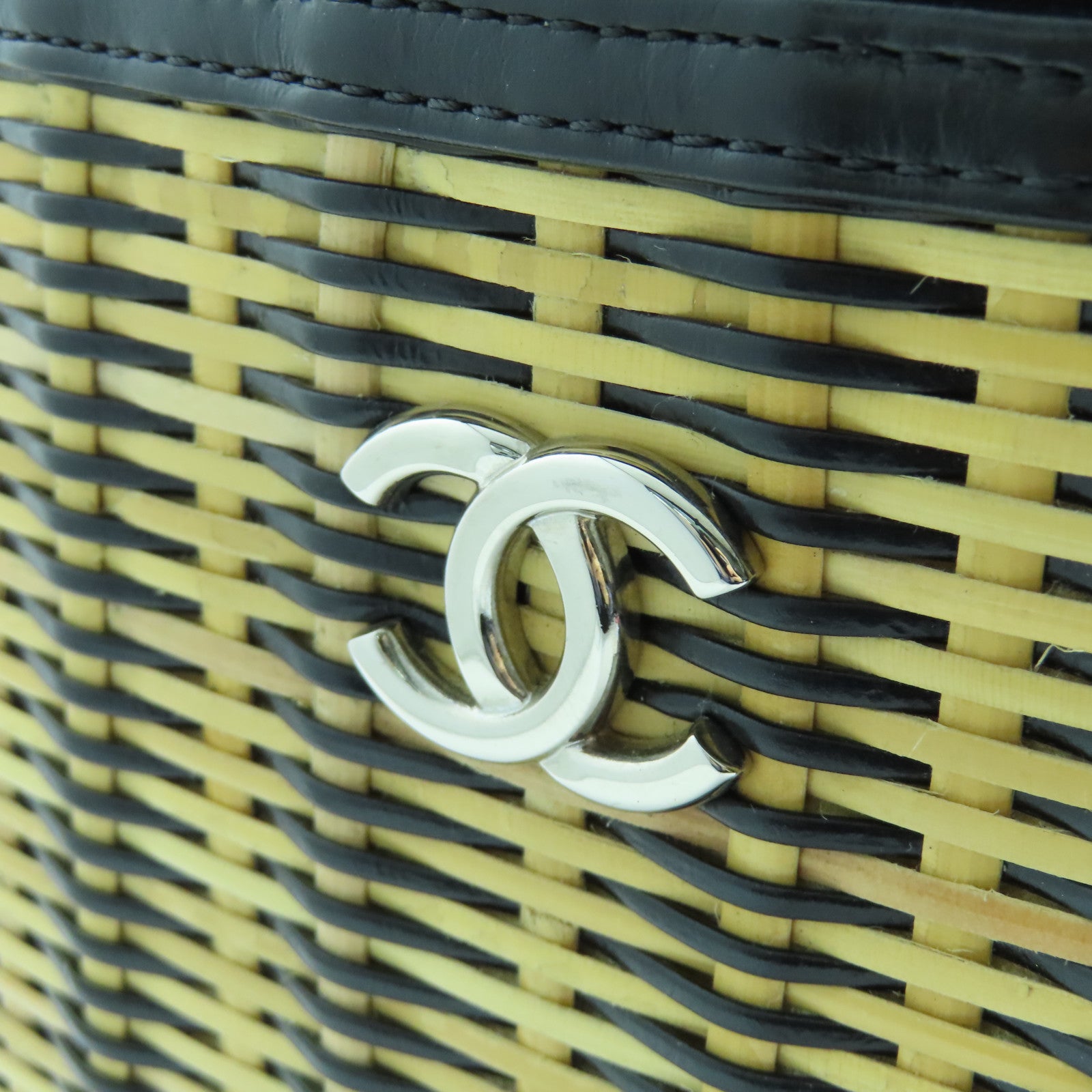 CHANEL 藤制/牛皮皮革Picnic Chain Shoulder银扣手挽肩背两用袋黑色啡色