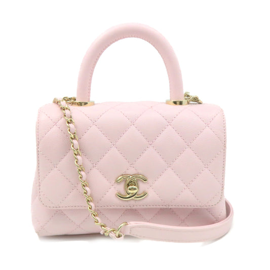 CHANEL 菱格Caviar皮革2way Shoulder Bag金扣鏈帶手挽肩背兩用袋粉紅色