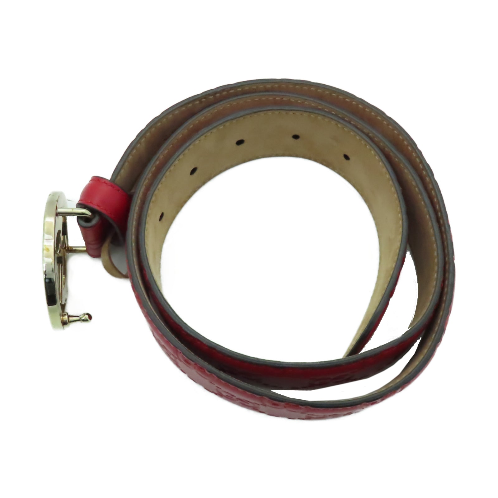 GUCCI 牛皮皮革Belt金扣皮帶紅色