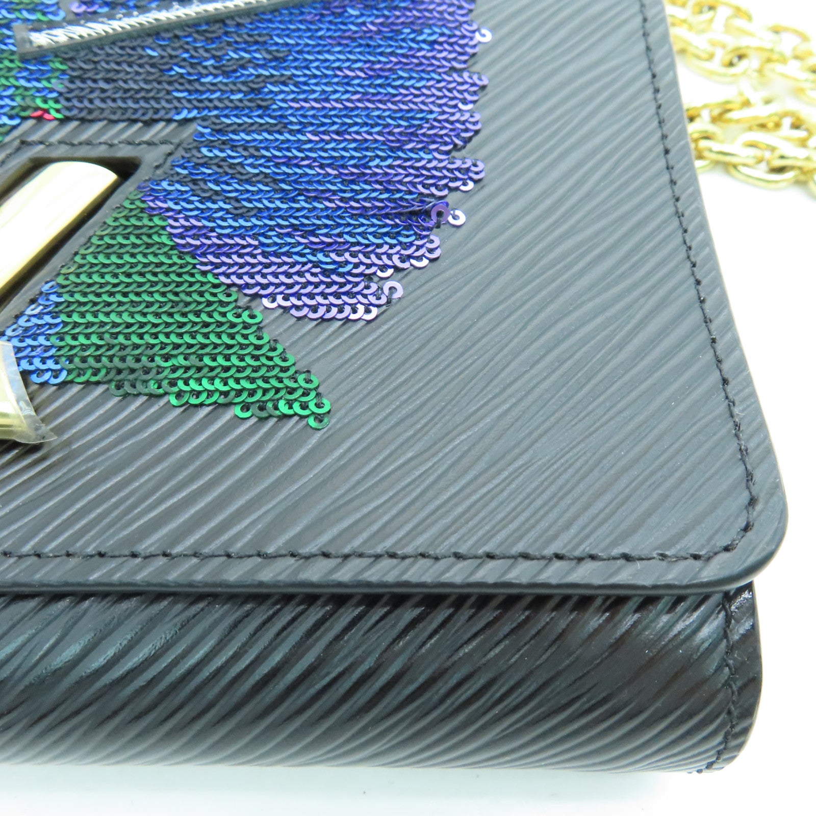 LOUIS VUITTON Epi Twist Sequin Bird金扣链带肩背袋黑色