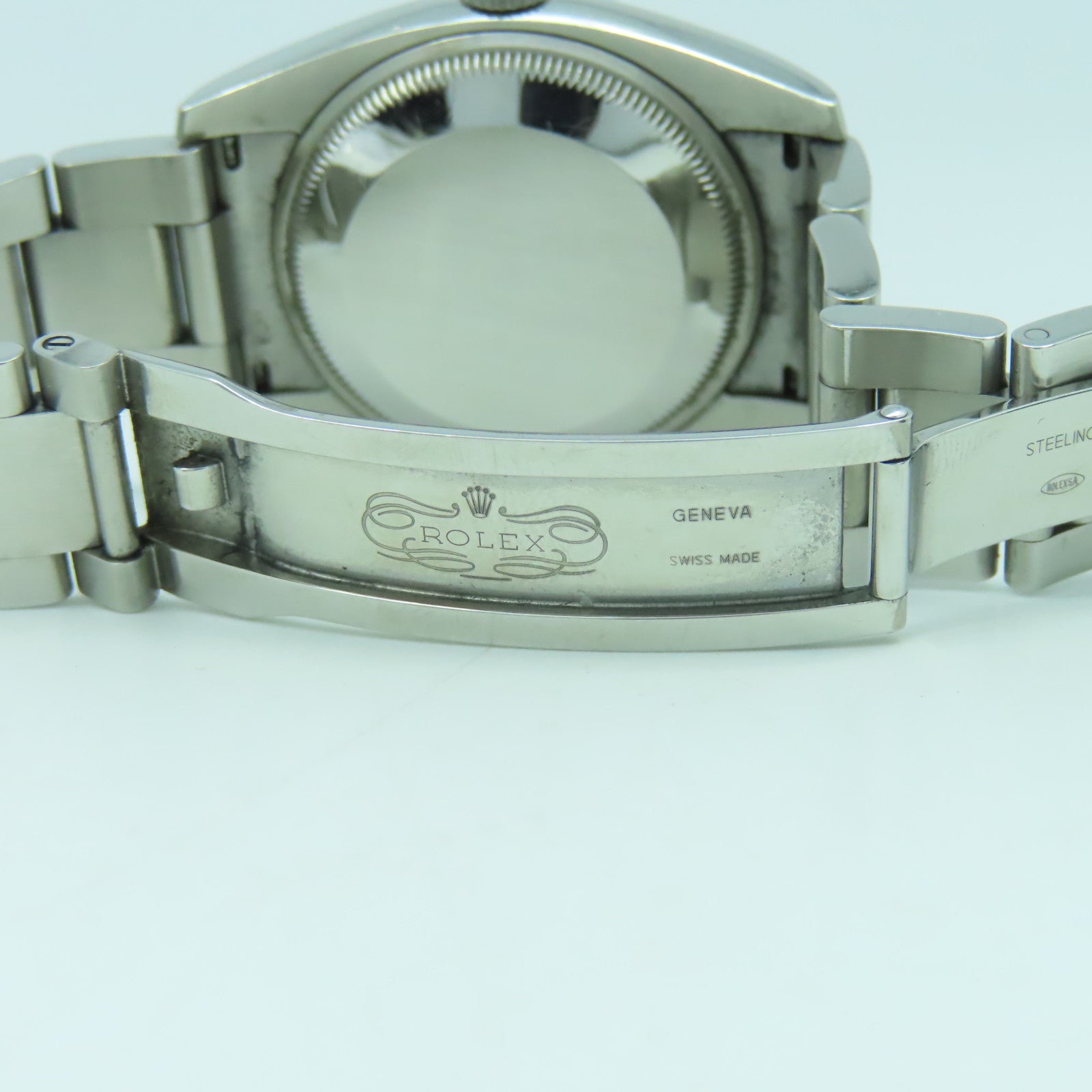 ROLEX 不鏽鋼Oyster Perpetual手錶銀色/藍色#17.5cm