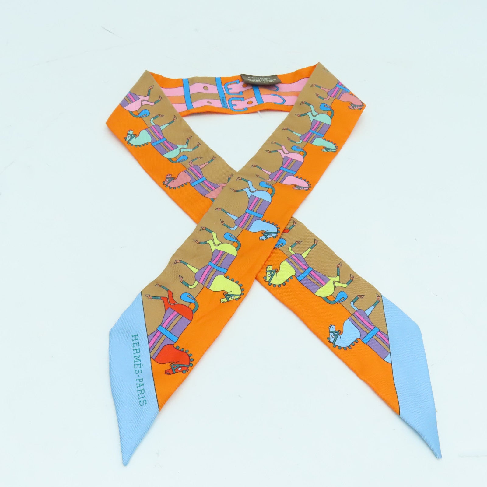 HERMES Silk Twilly Scarf Orange/Pink