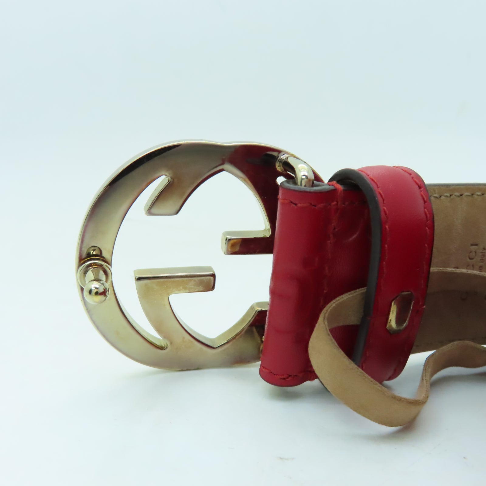 GUCCI 牛皮皮革Belt金扣皮帶紅色