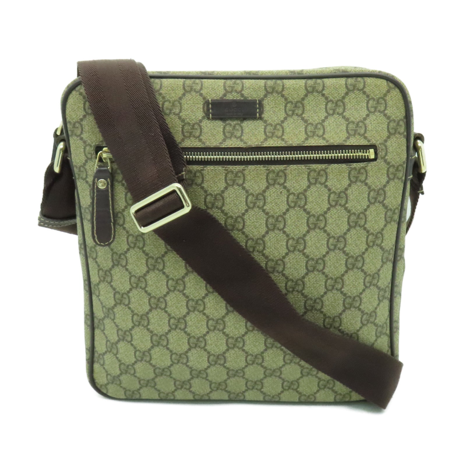 GUCCI 塗層帆布Shoulder Bag金扣肩背袋棕色