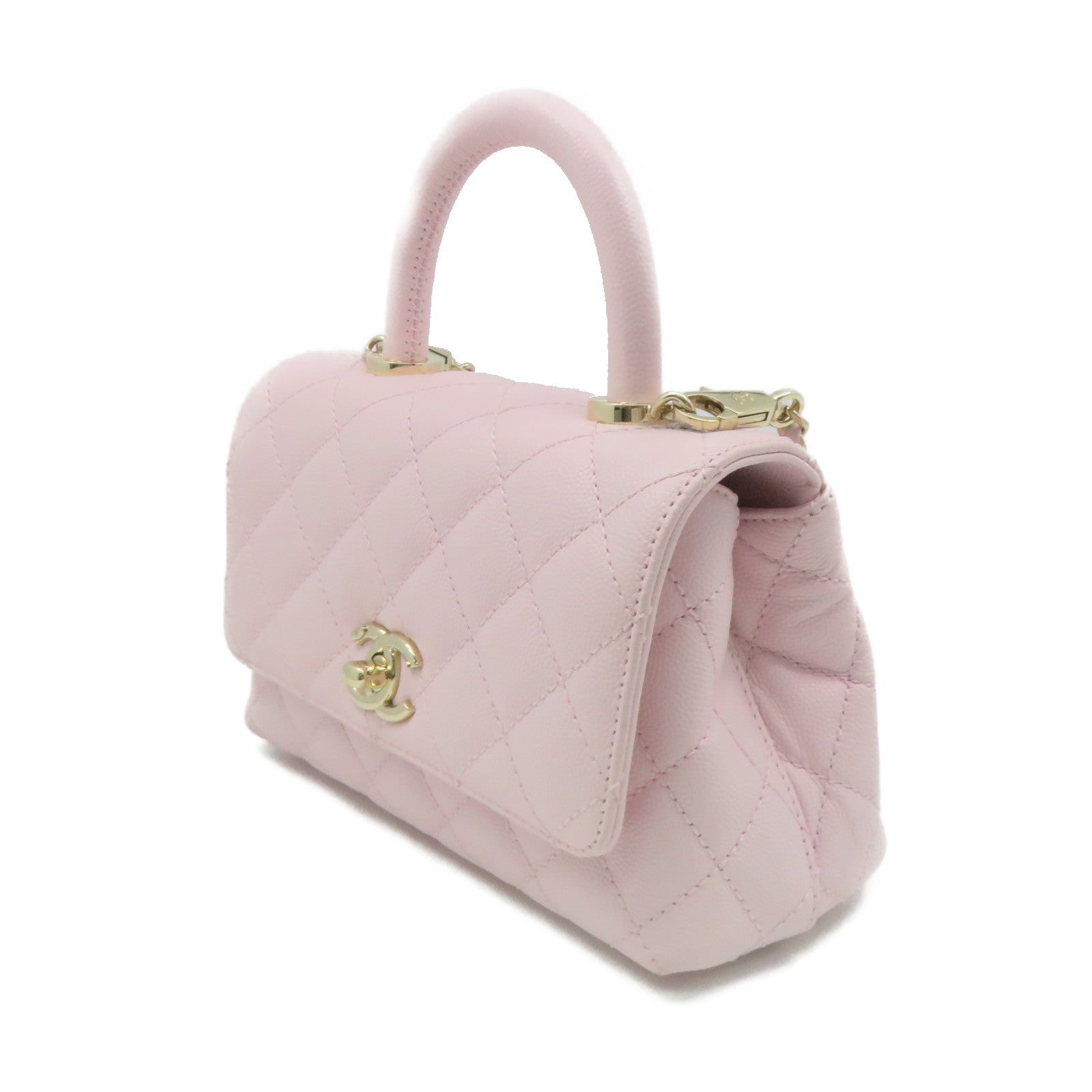 CHANEL 菱格Caviar皮革2way Shoulder Bag金扣鏈帶手挽肩背兩用袋粉紅色