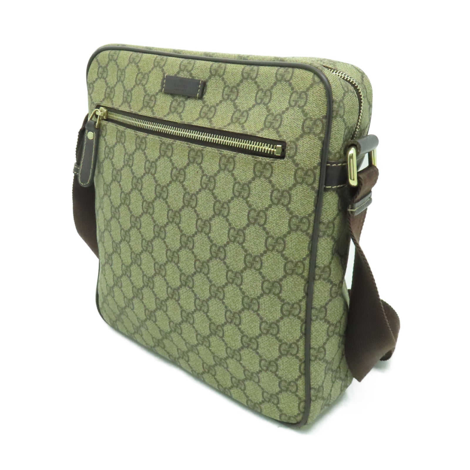 GUCCI 塗層帆布Shoulder Bag金扣肩背袋棕色