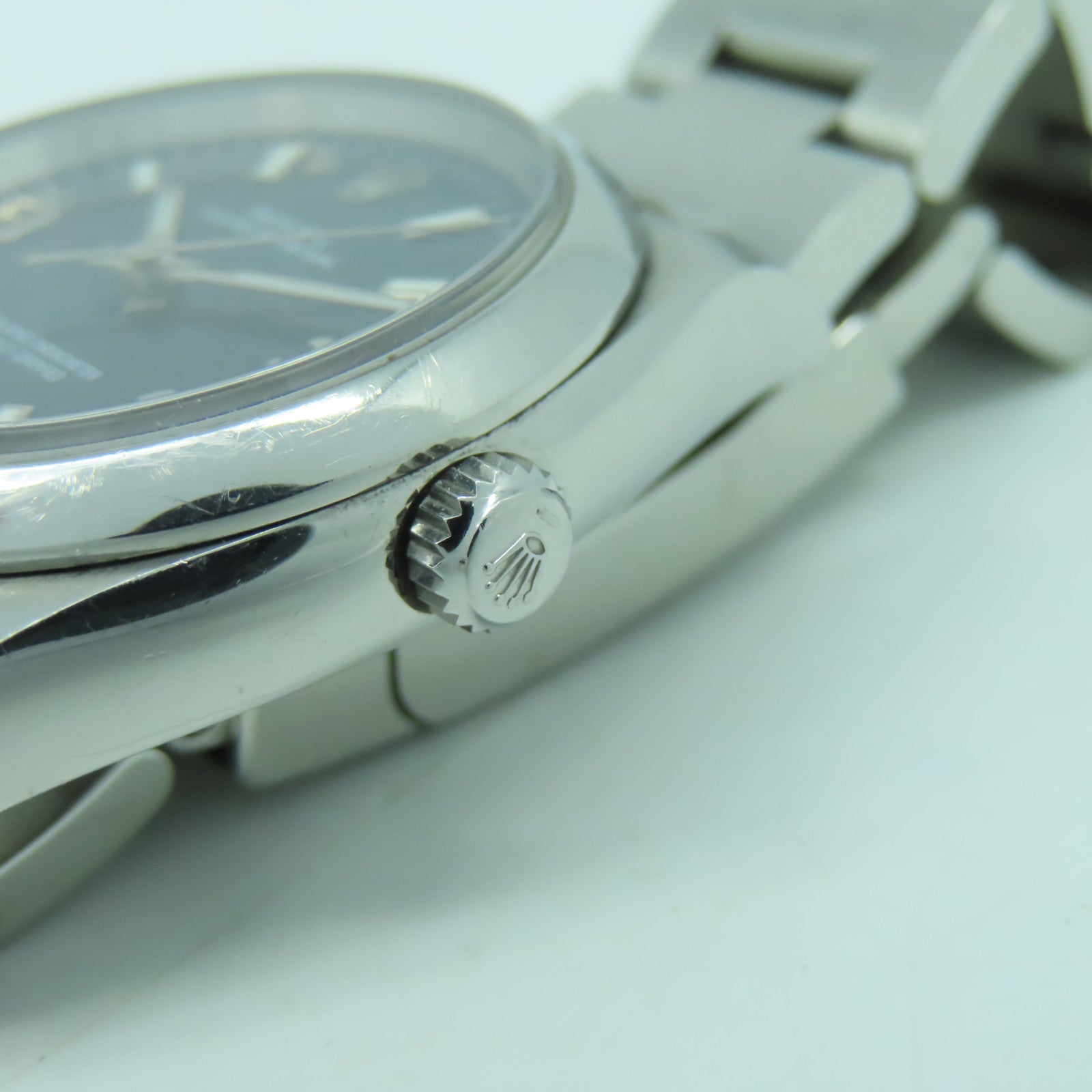 ROLEX 不鏽鋼Oyster Perpetual手錶銀色/藍色#17.5cm
