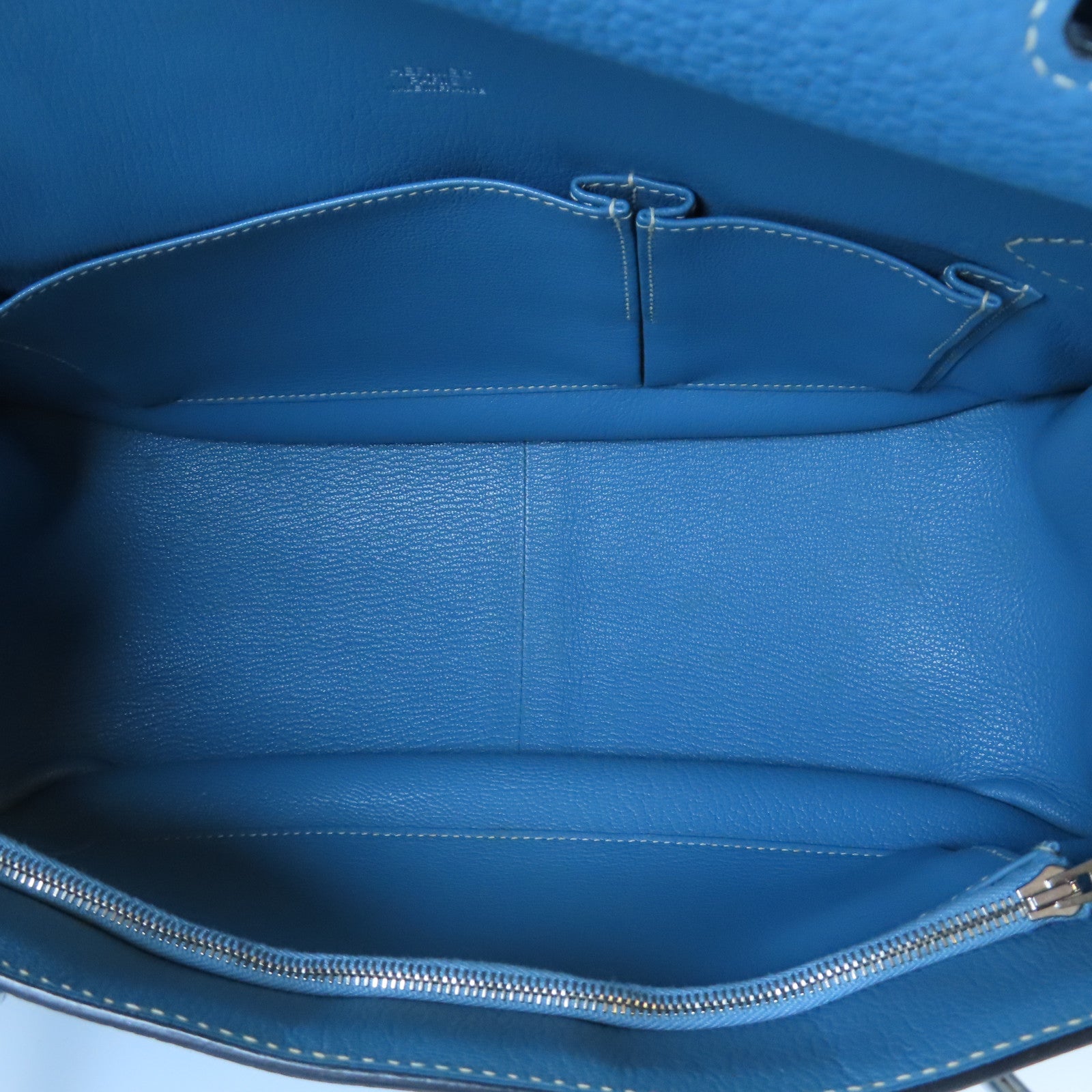 HERMES Togo皮革Jypsiere 28銀扣肩背袋Bleu Jean牛仔藍色