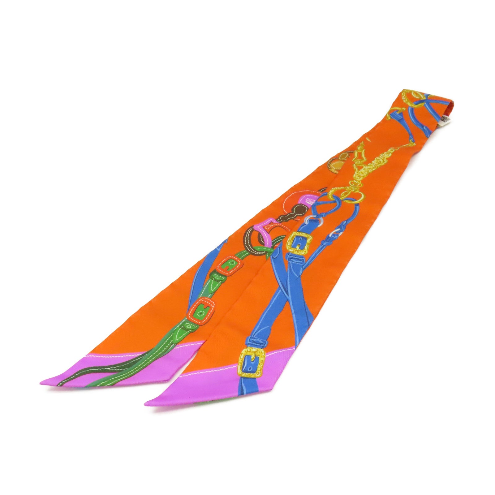 HERMES 絲質Twilly Scarf絲巾橙色/彩色