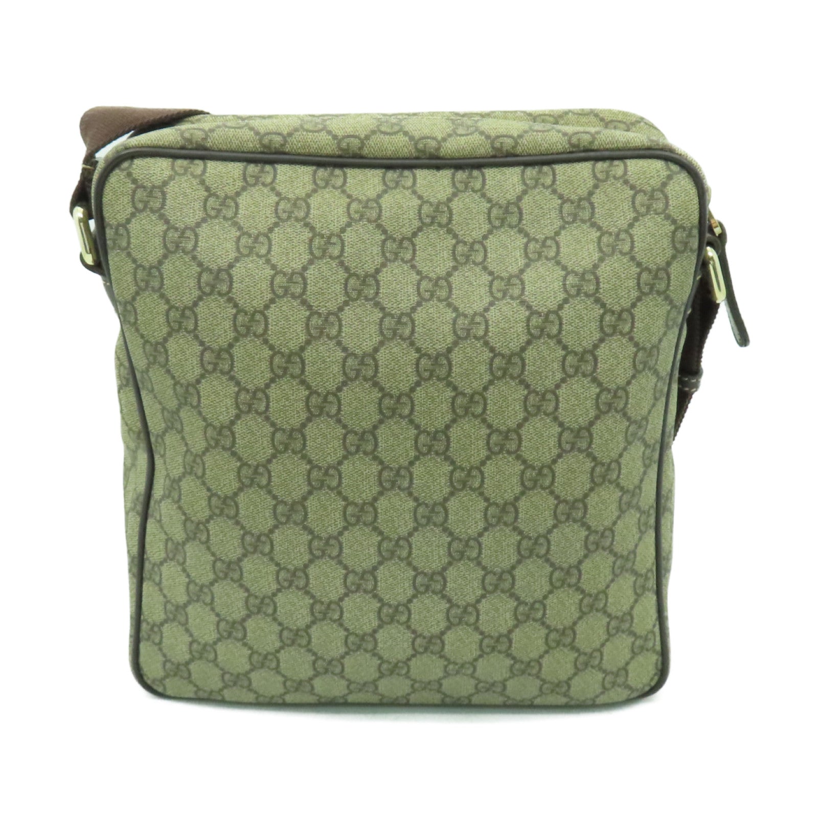 GUCCI 塗層帆布Shoulder Bag金扣肩背袋棕色