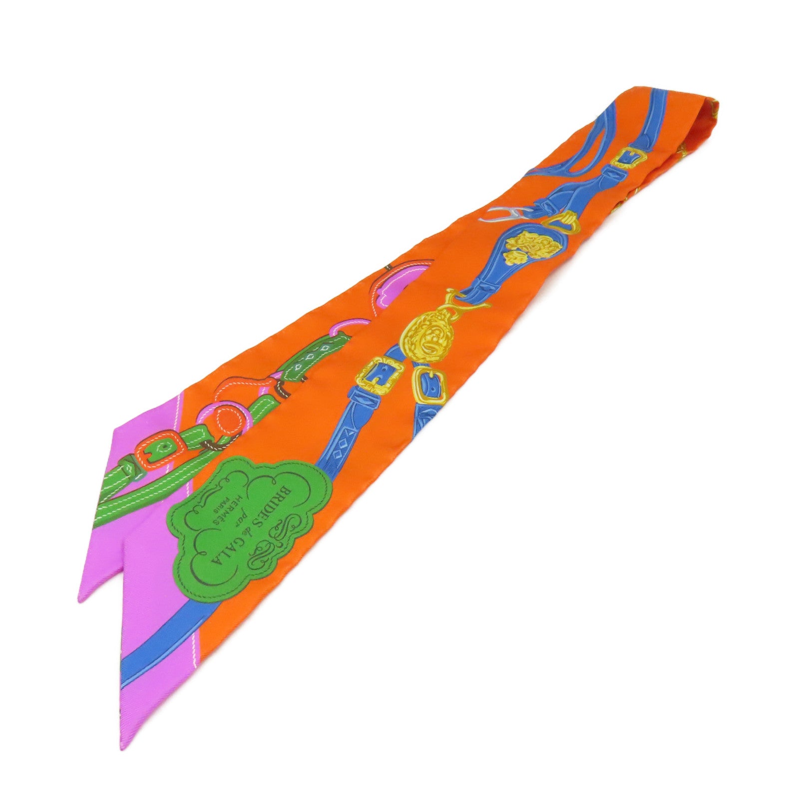 HERMES 絲質Twilly Scarf絲巾橙色/彩色