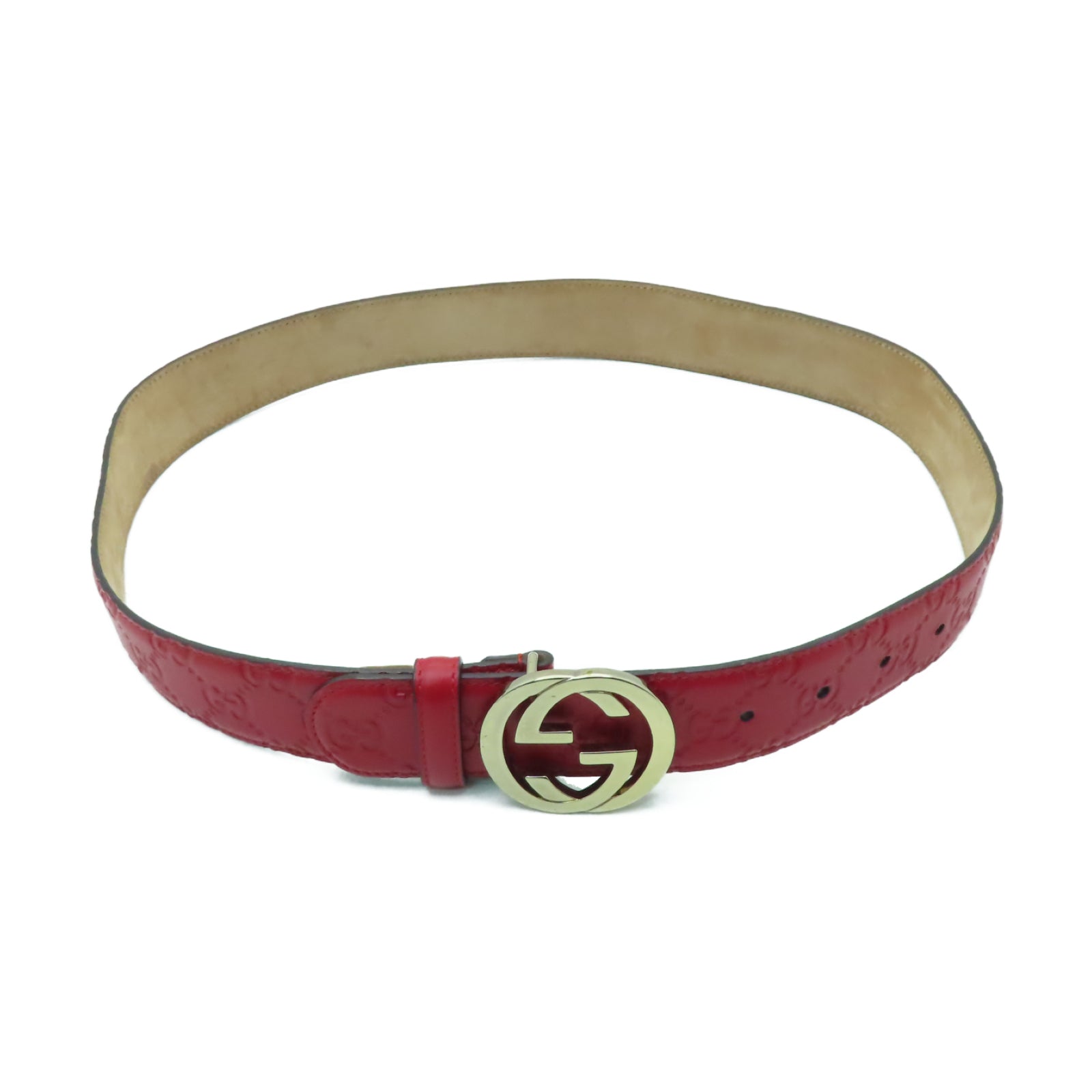 GUCCI 牛皮皮革Belt金扣皮帶紅色