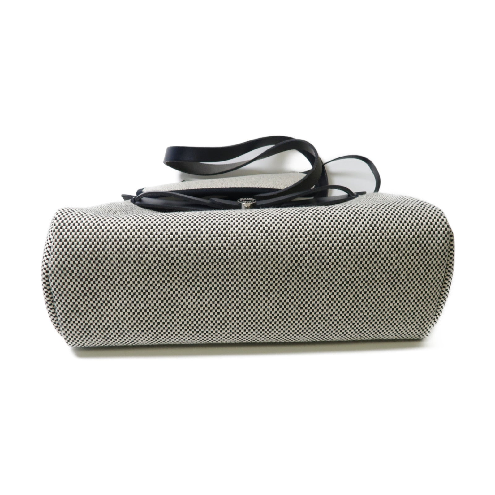 HERMES 帆布/皮革Herbag PM銀扣手挽肩背兩用袋黑色/白色