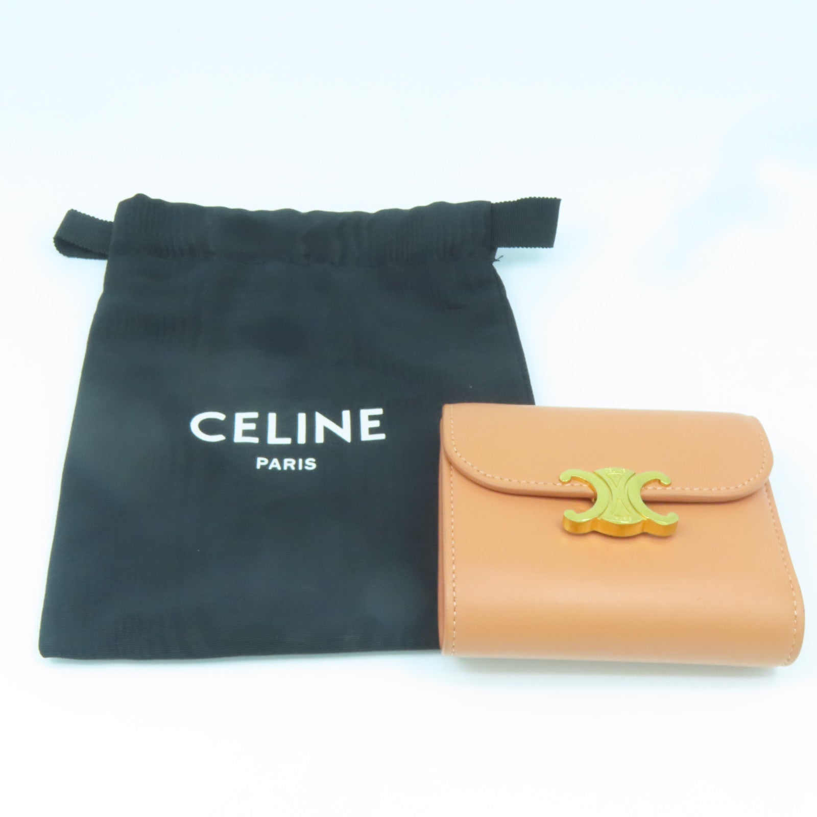 CELINE 牛皮皮革Compact Wallet金扣錢包橙色
