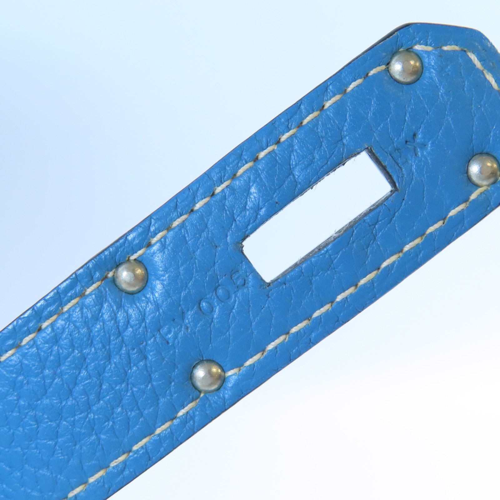 HERMES Togo皮革Jypsiere 28銀扣肩背袋Bleu Jean牛仔藍色