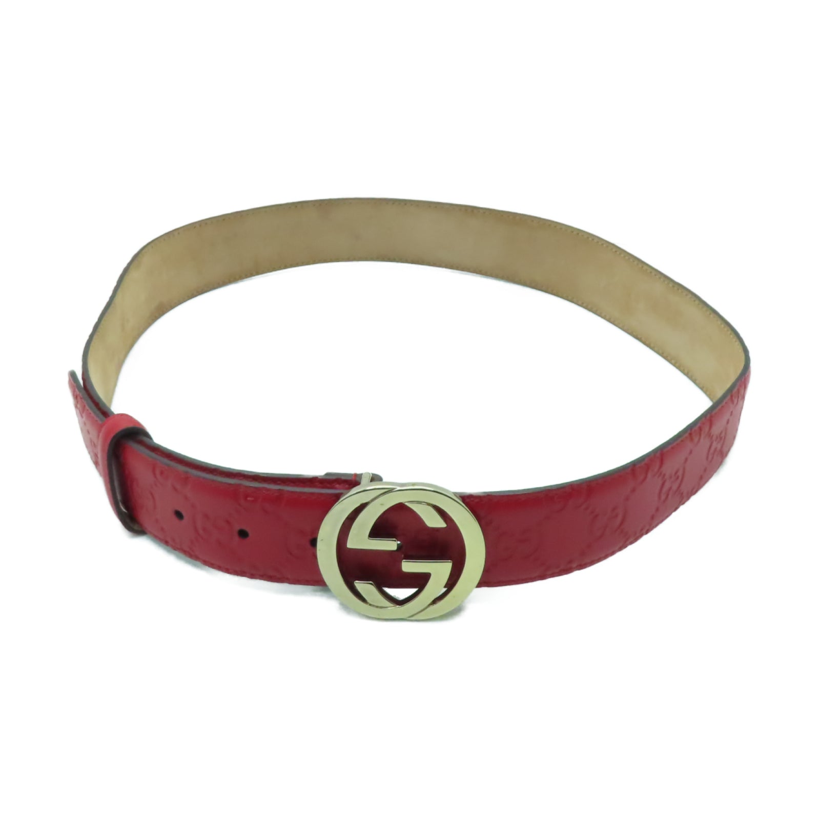 GUCCI 牛皮皮革Belt金扣皮帶紅色