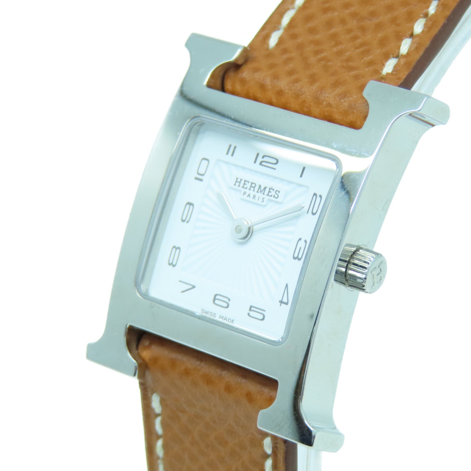 HERMES Heure H watch不锈钢手表石英机芯白色