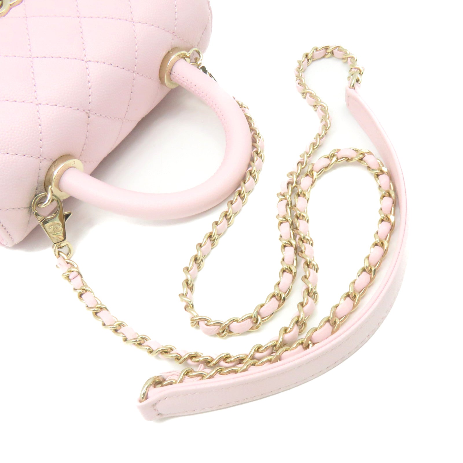 CHANEL 菱格Caviar皮革2way Shoulder Bag金扣鏈帶手挽肩背兩用袋粉紅色