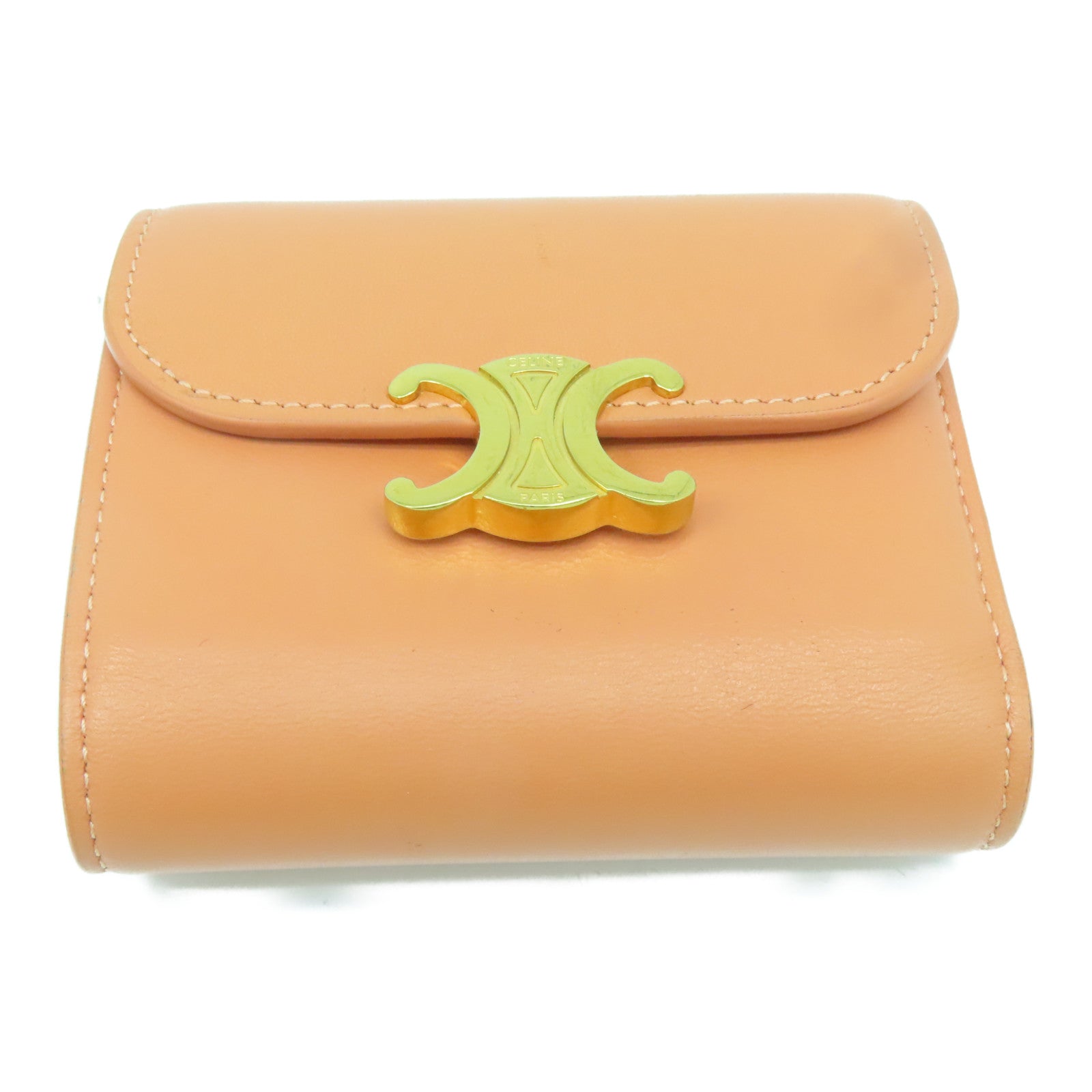 CELINE 牛皮皮革Compact Wallet金扣錢包橙色