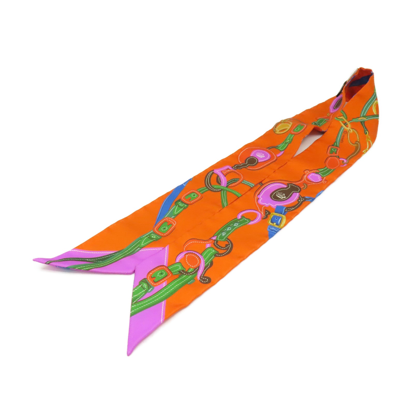 HERMES 絲質Twilly Scarf絲巾橙色/彩色