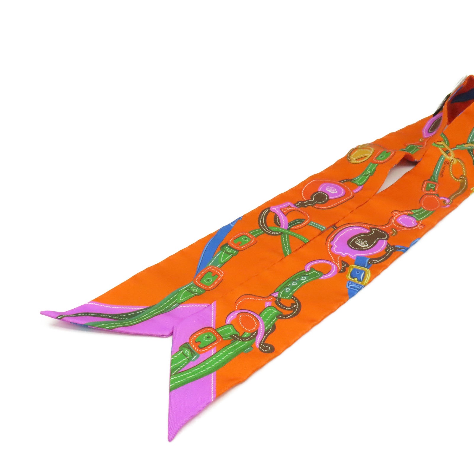 HERMES 絲質Twilly Scarf絲巾橙色/彩色