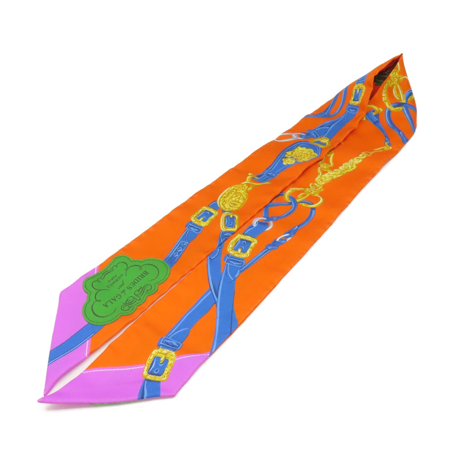 HERMES 絲質Twilly Scarf絲巾橙色/彩色