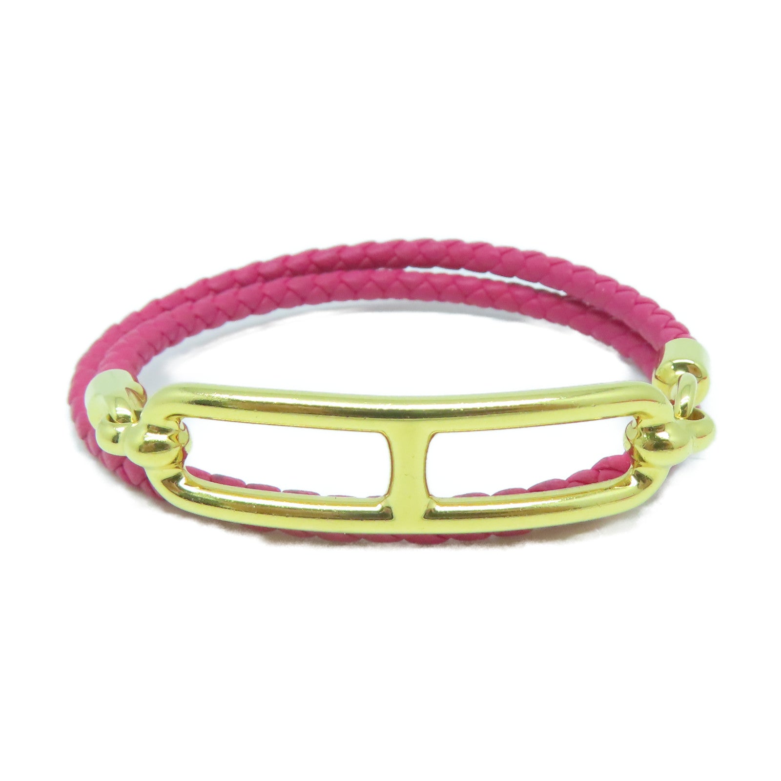 HERMES Swift皮革Roulis Bracelet金扣手鏈Rose Mexico墨西哥粉色