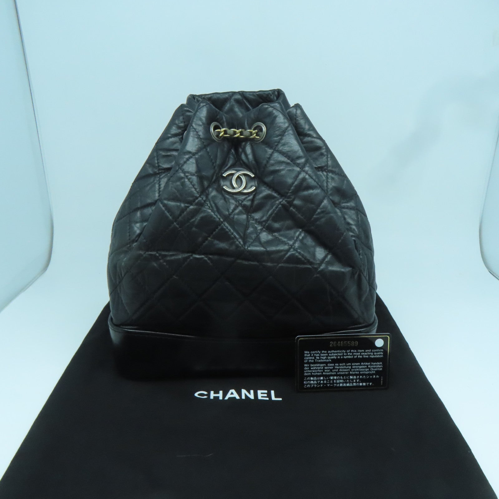 CHANEL 菱格牛皮皮革Backpack金扣/銀扣背包黑色