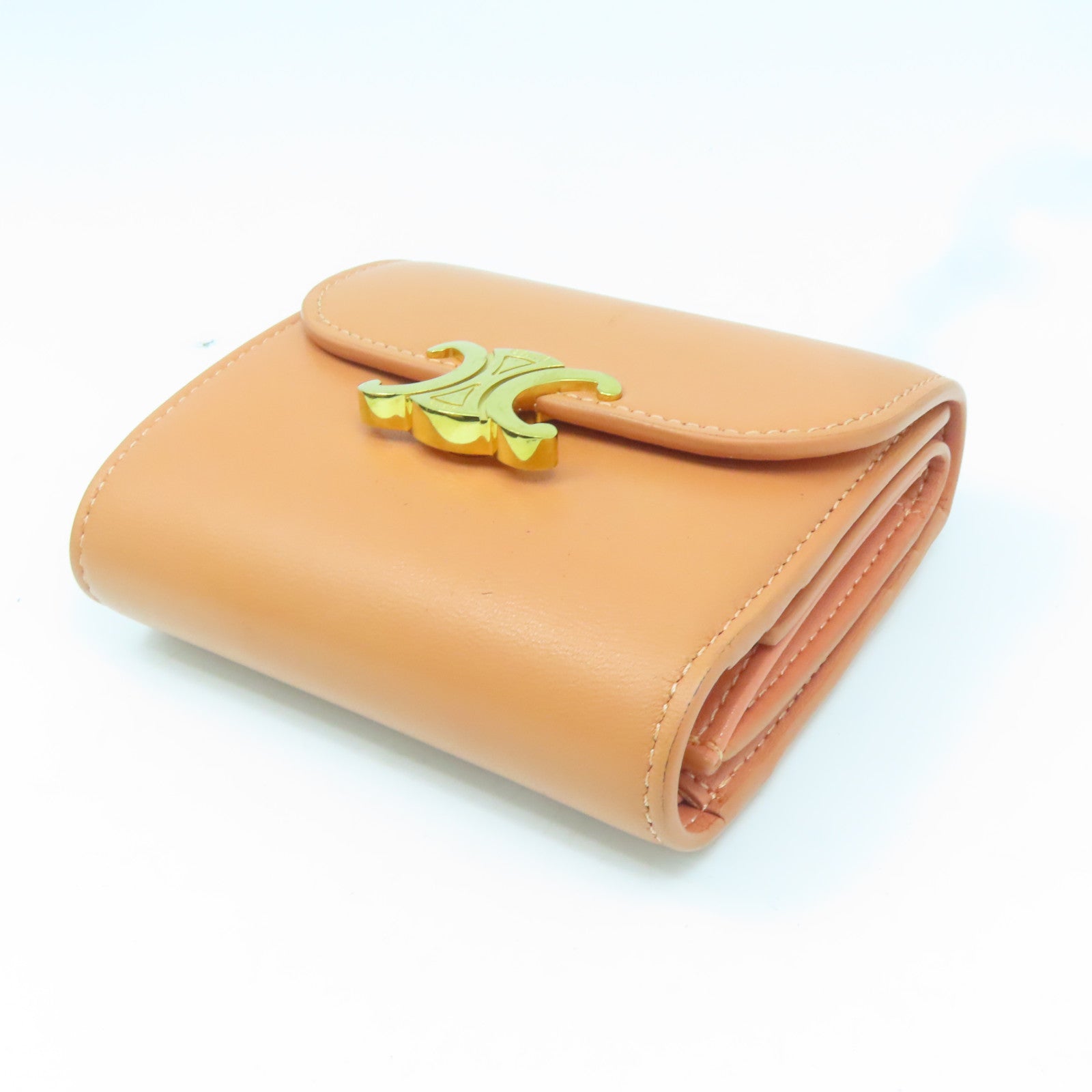 CELINE 牛皮皮革Compact Wallet金扣錢包橙色