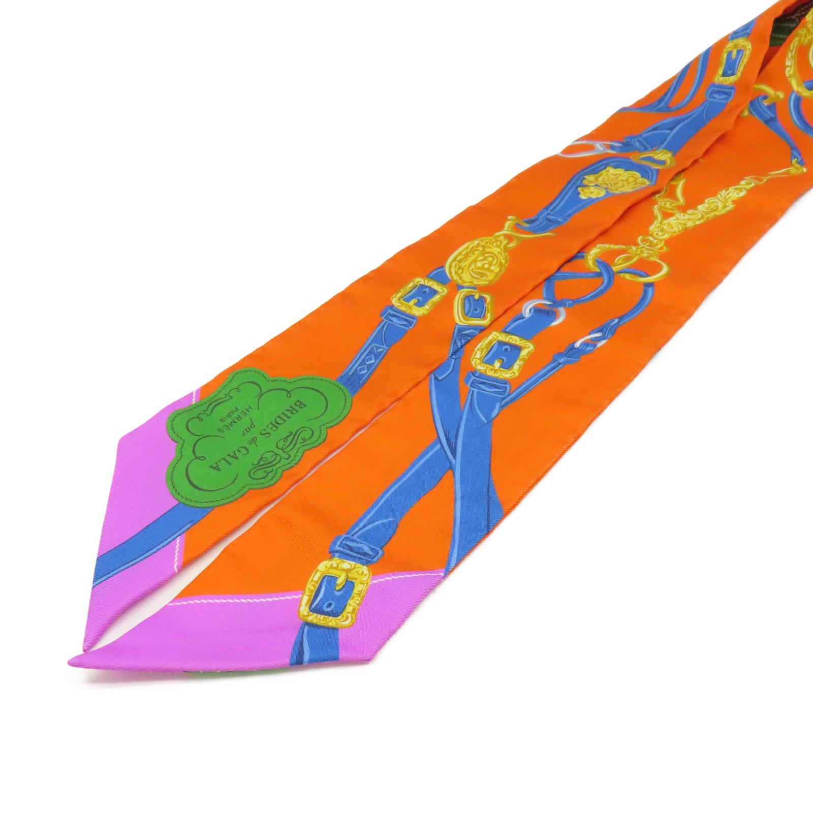 HERMES 絲質Twilly Scarf絲巾橙色/彩色
