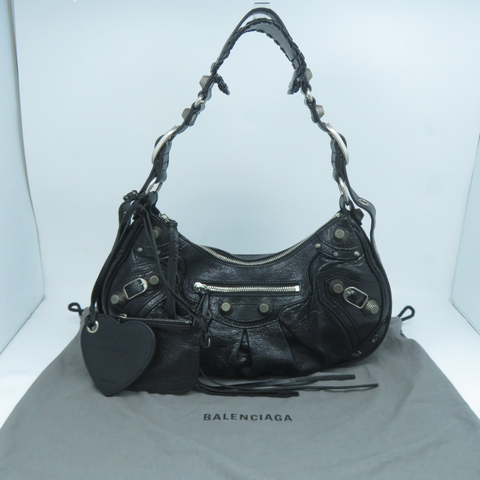 BALENCIAGA 羊皮皮革Le Cagole XS Shoulder Bag銀扣肩背袋黑色